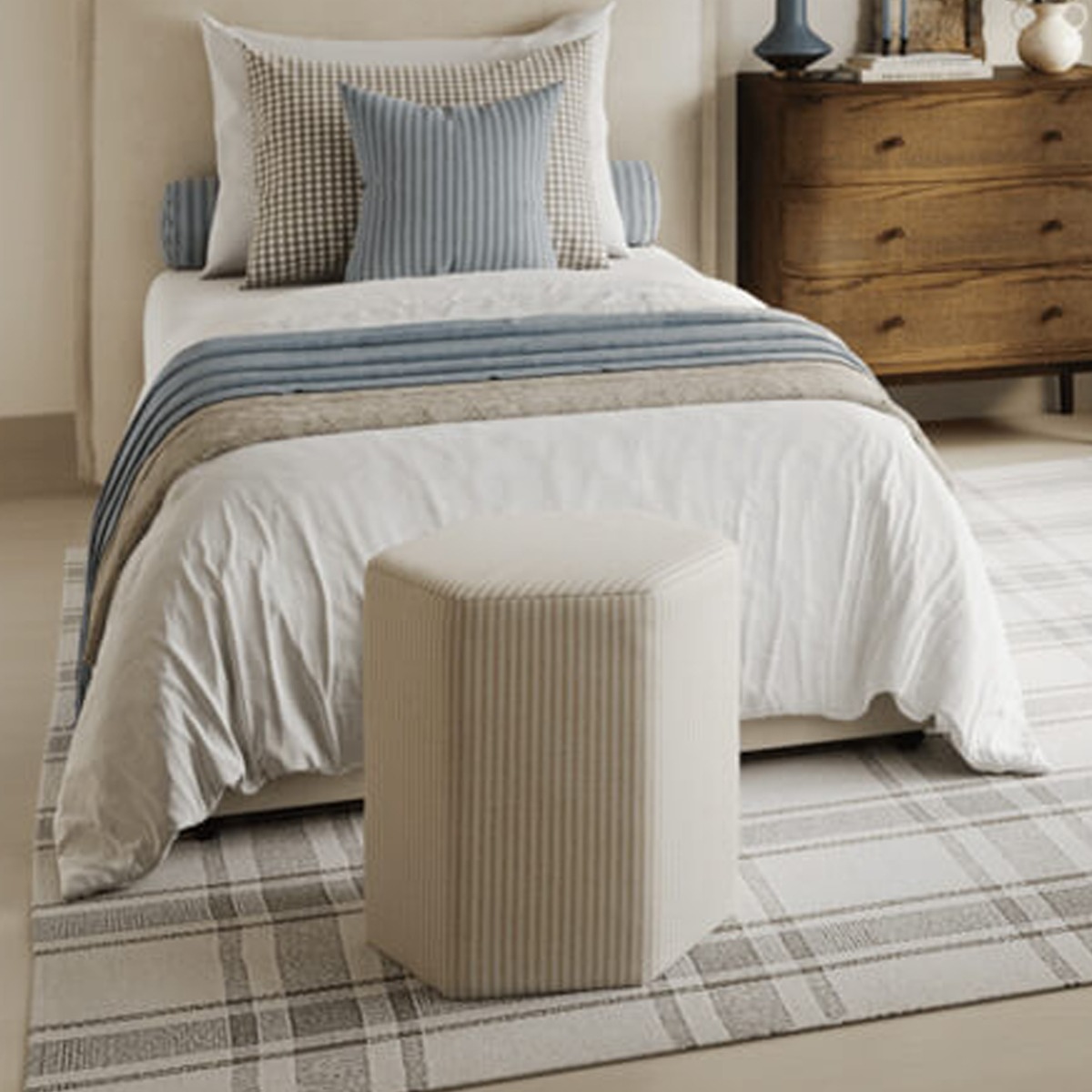 HAVEN Fabric Footstool - Beige