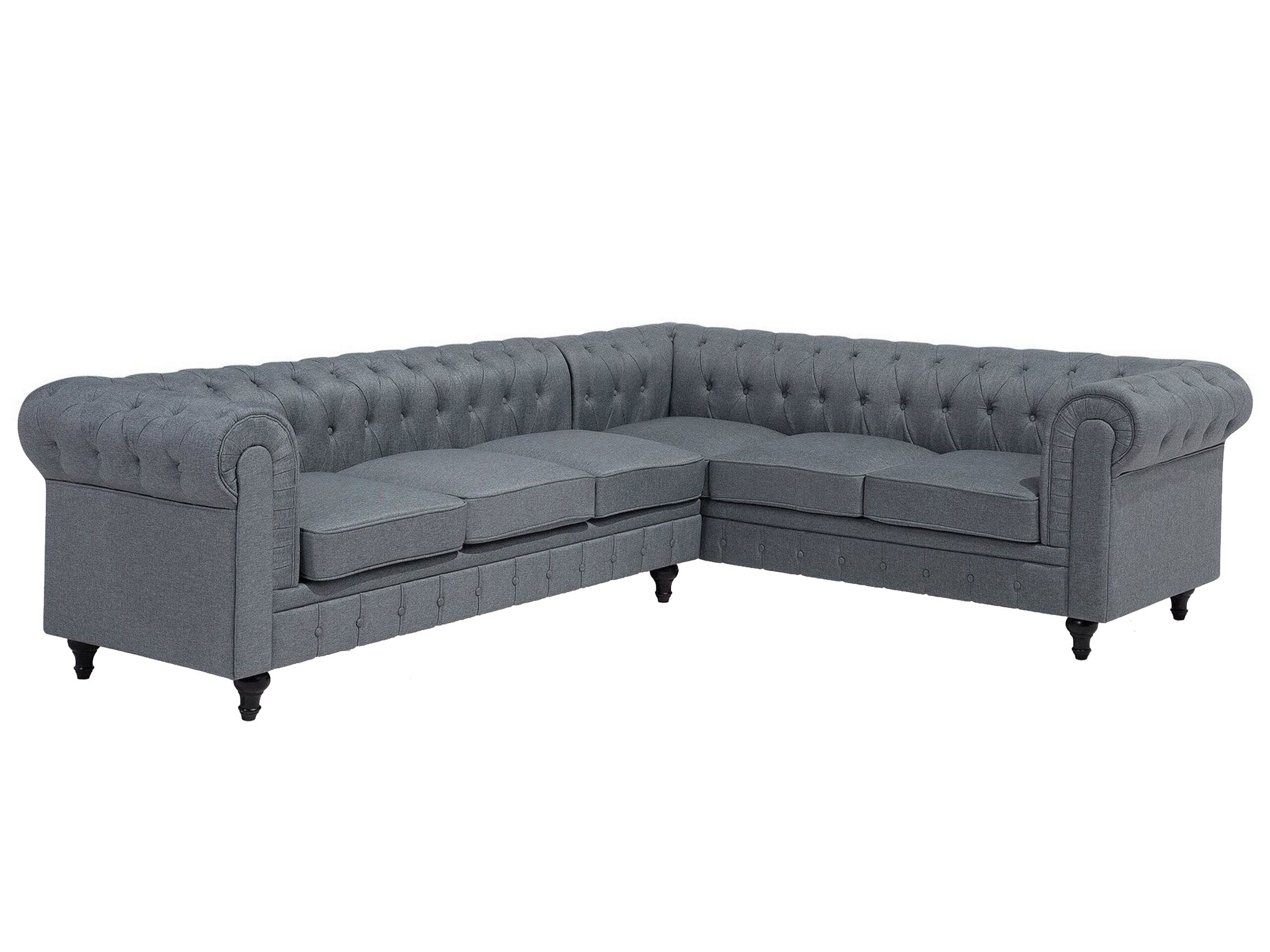 Left Hand Fabric Corner Sofa Grey CHESTERFIELD