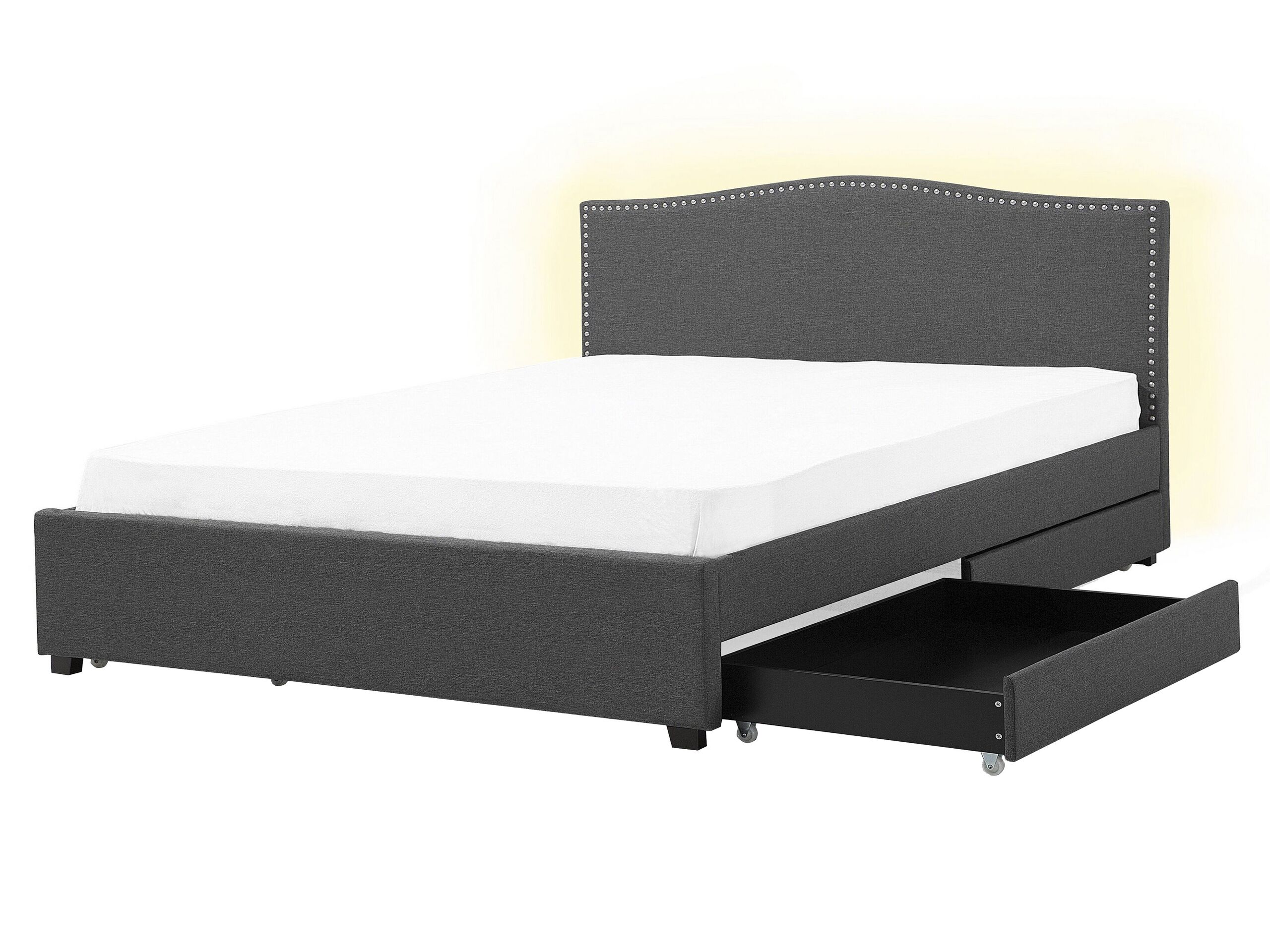 Fabric EU King Size Bed White LED with Storage Grey MONTPELLIER