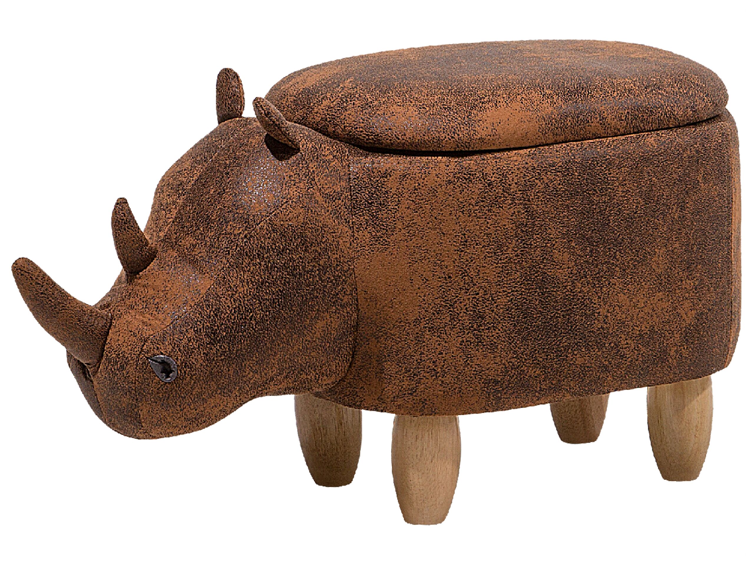 Faux Leather Storage Animal Stool Brown RHINO