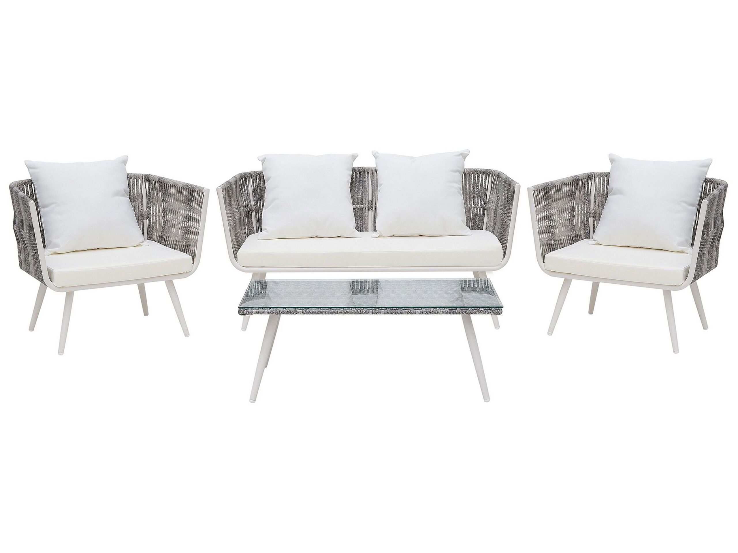 4 Seater PE Rattan Garden Sofa Set Off-White RAGUSA