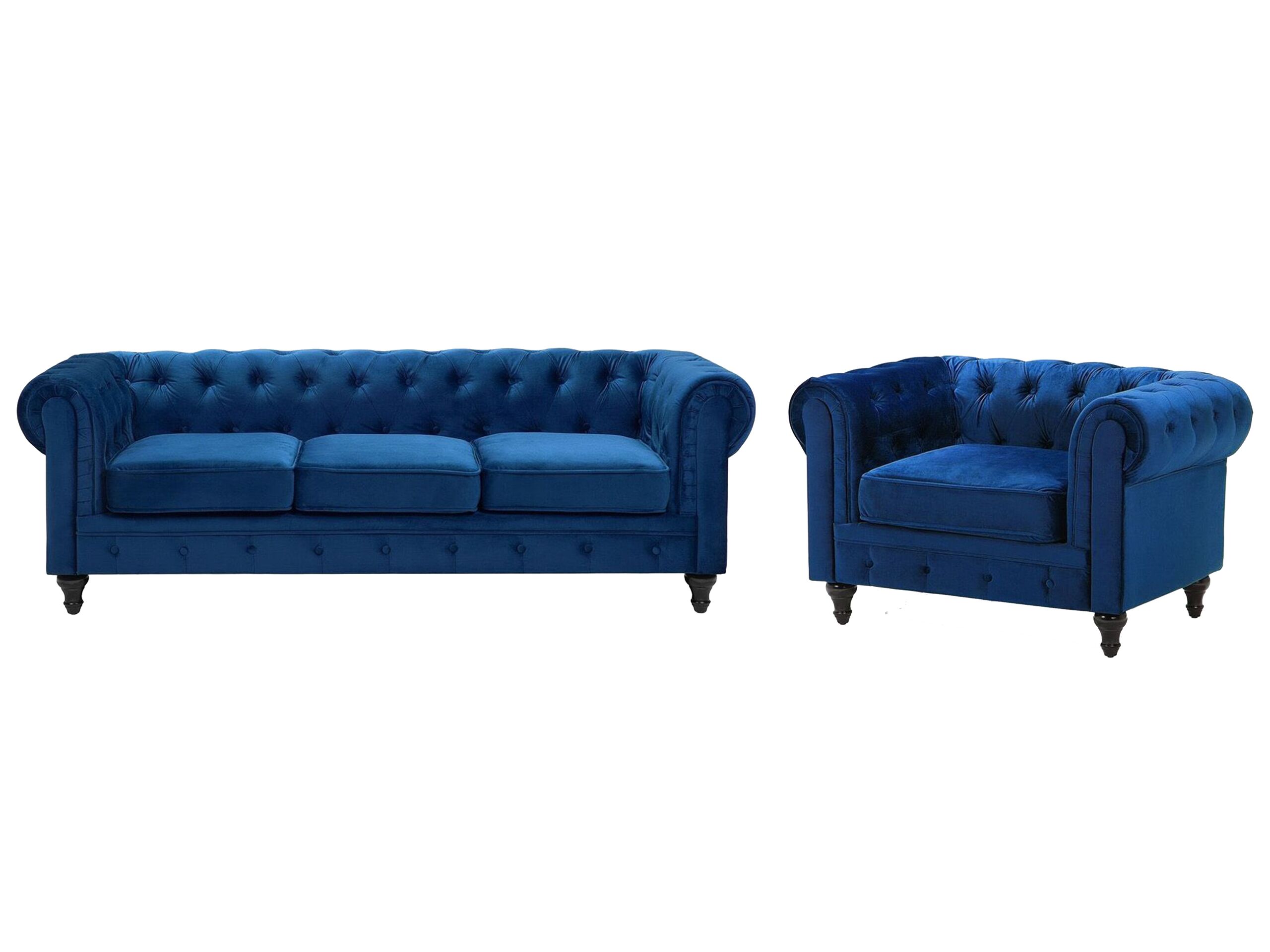 Velvet Living Room Set Navy Blue CHESTERFIELD
