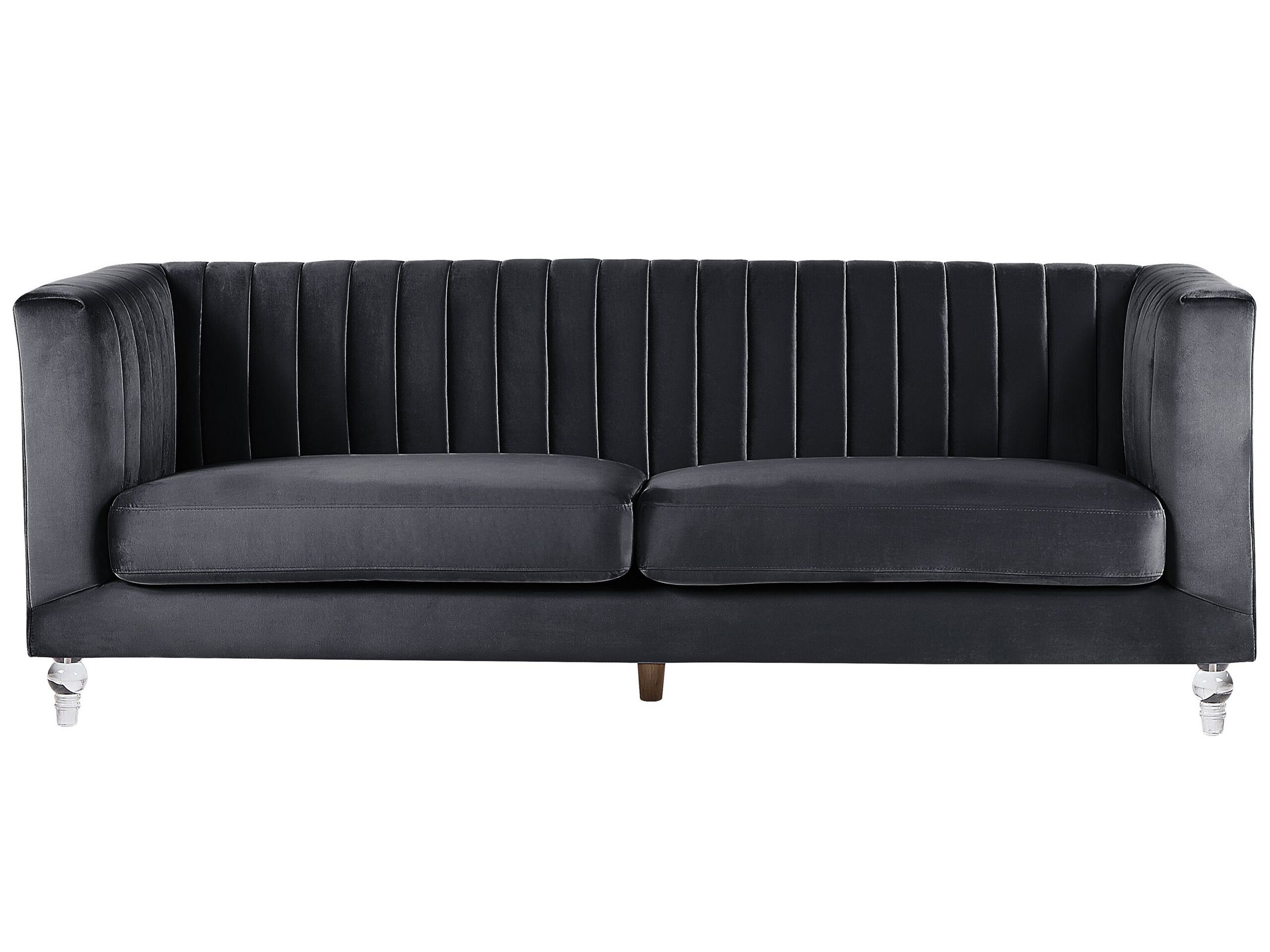 3 Seater Velvet Fabric Sofa Black ARVIKA