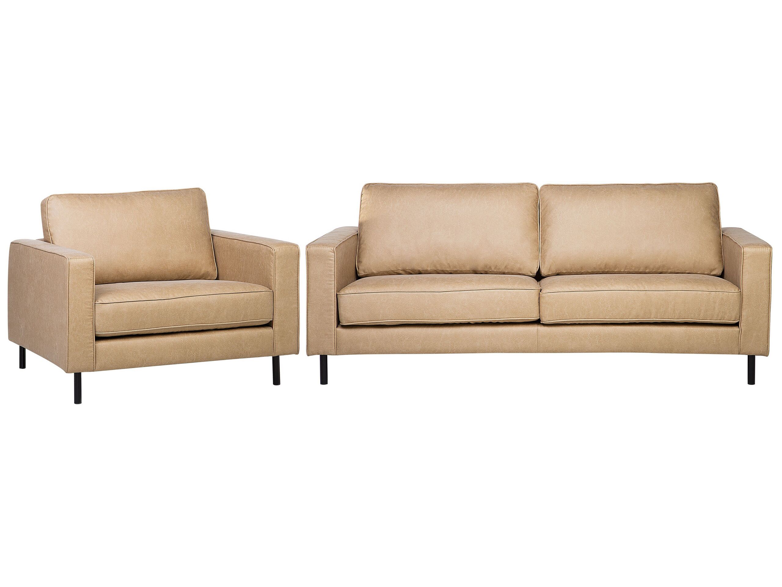 Faux Leather Living Room Set Beige SAVALEN