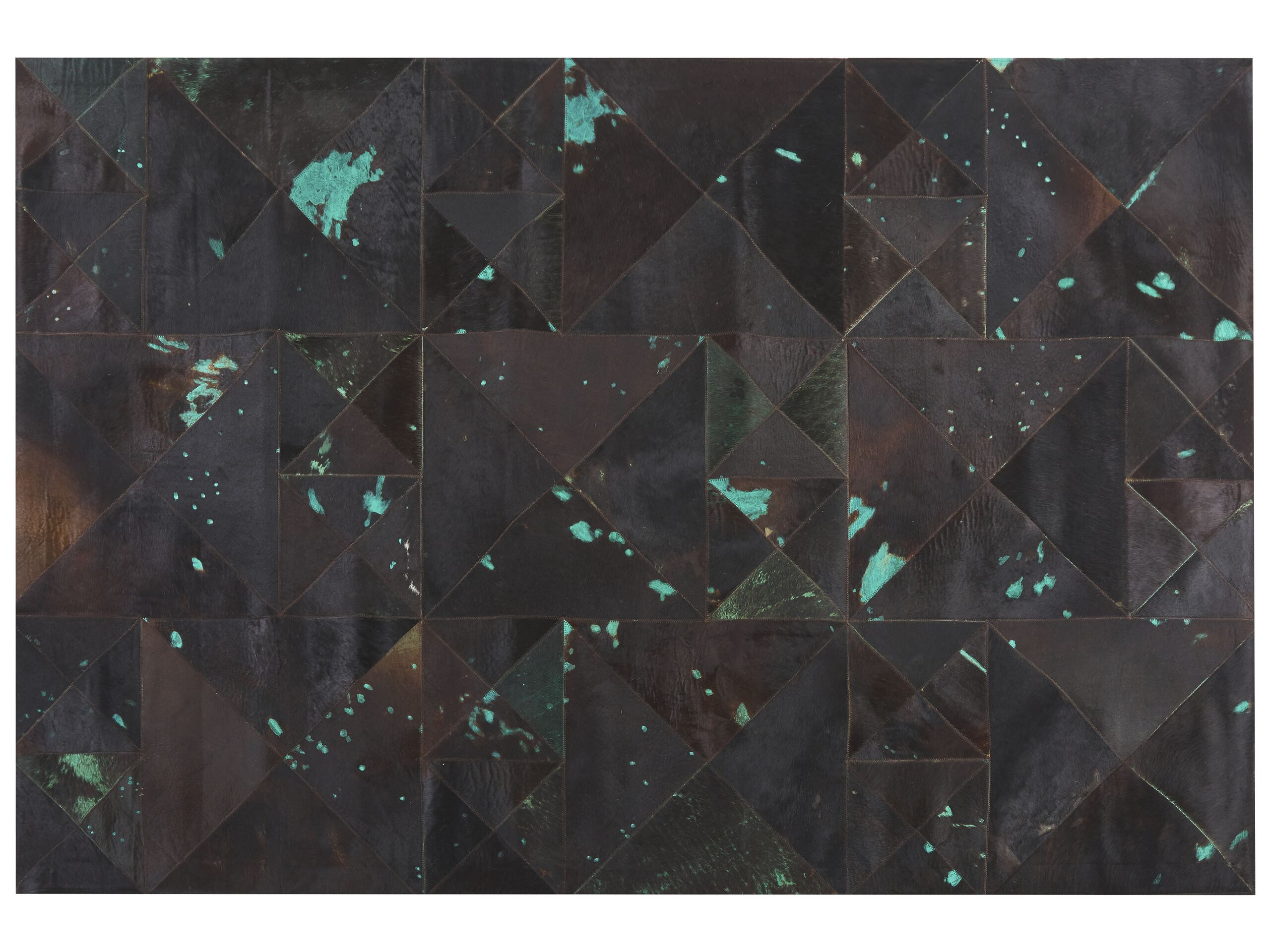 Cowhide Area Rug 160x230cm Brown with Turquoise