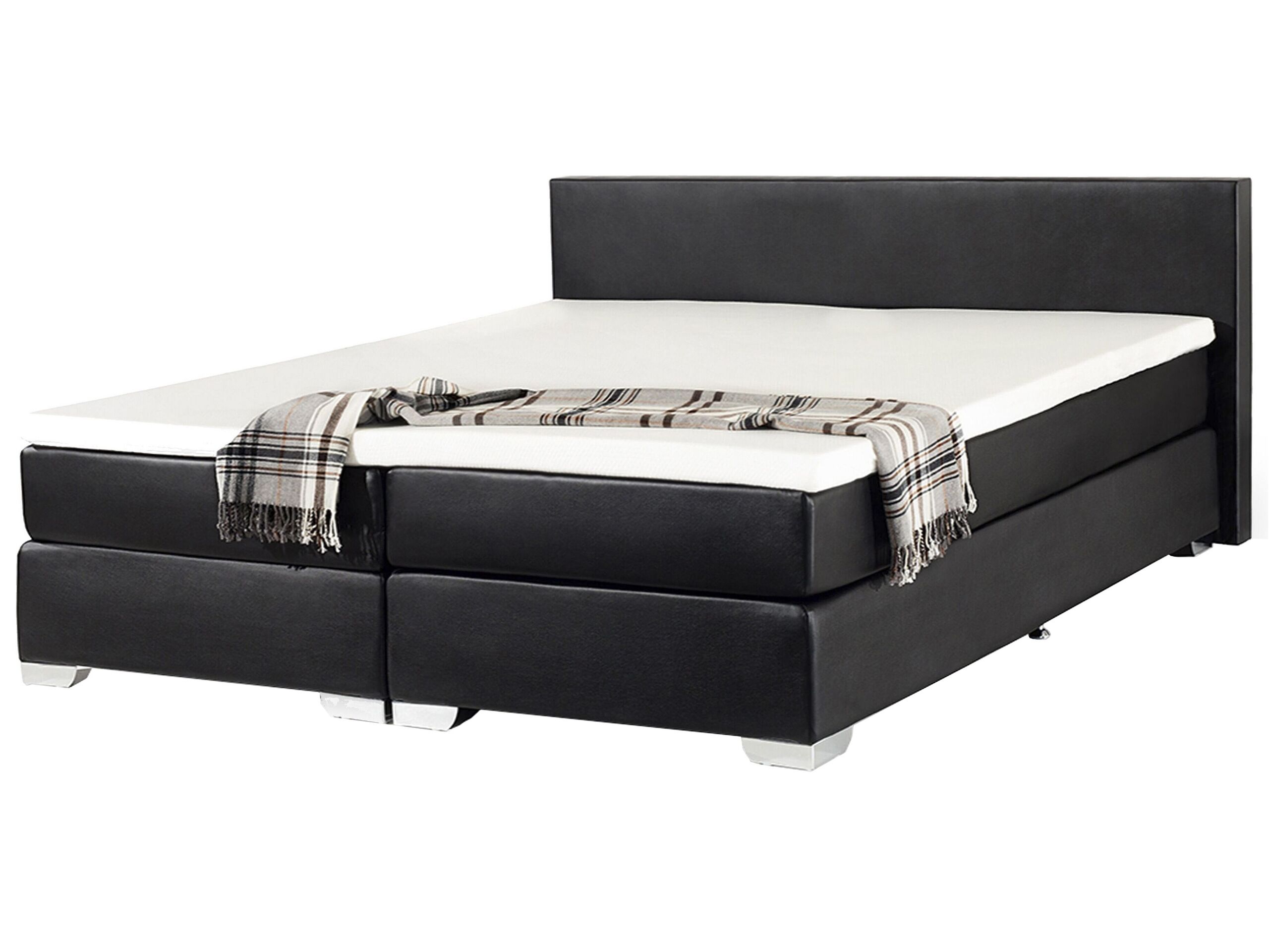 Faux Leather EU Super King Size Divan Bed Black PRESIDENT