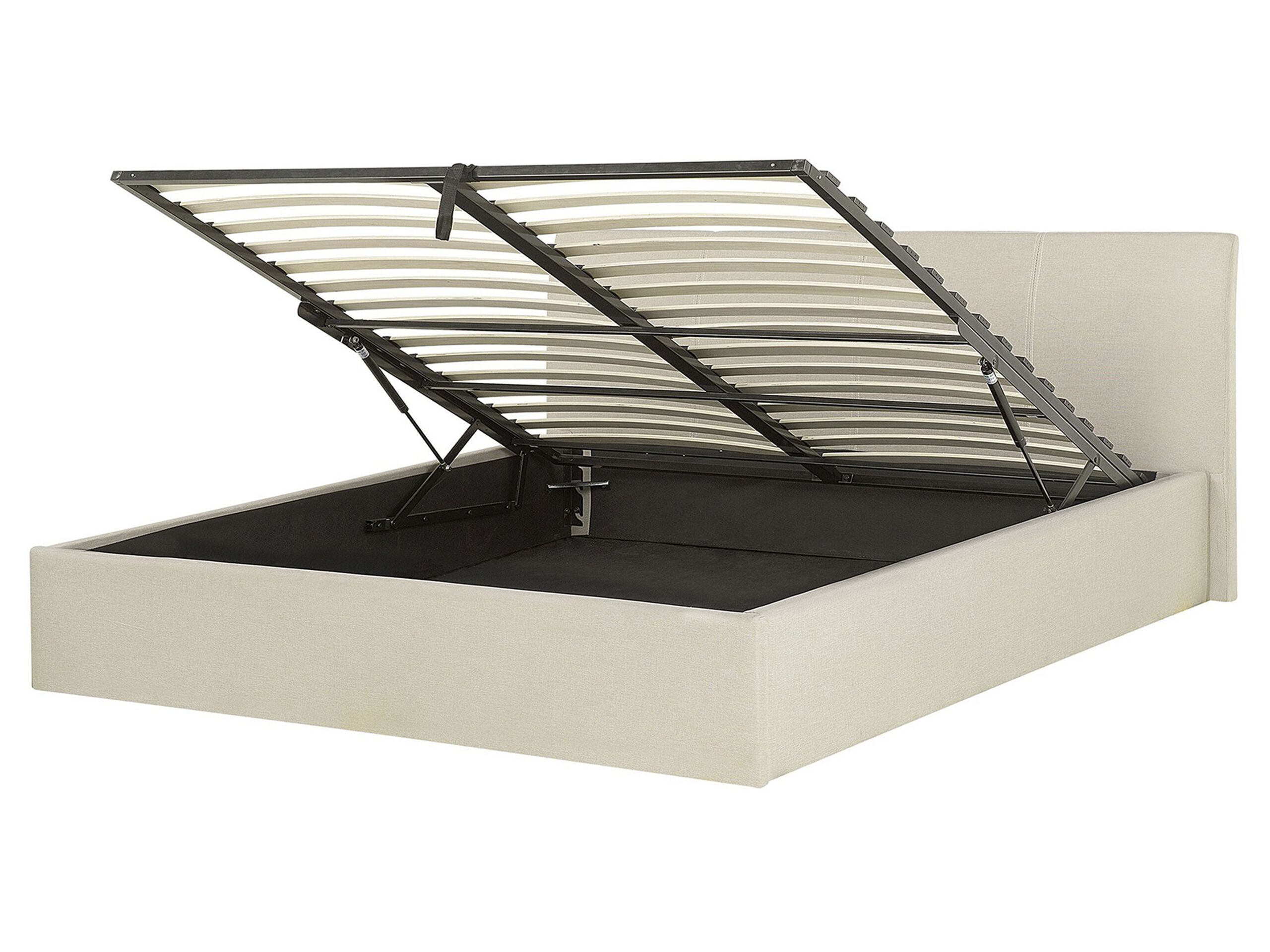 Fabric EU King Size Ottoman Bed Beige ORBEY