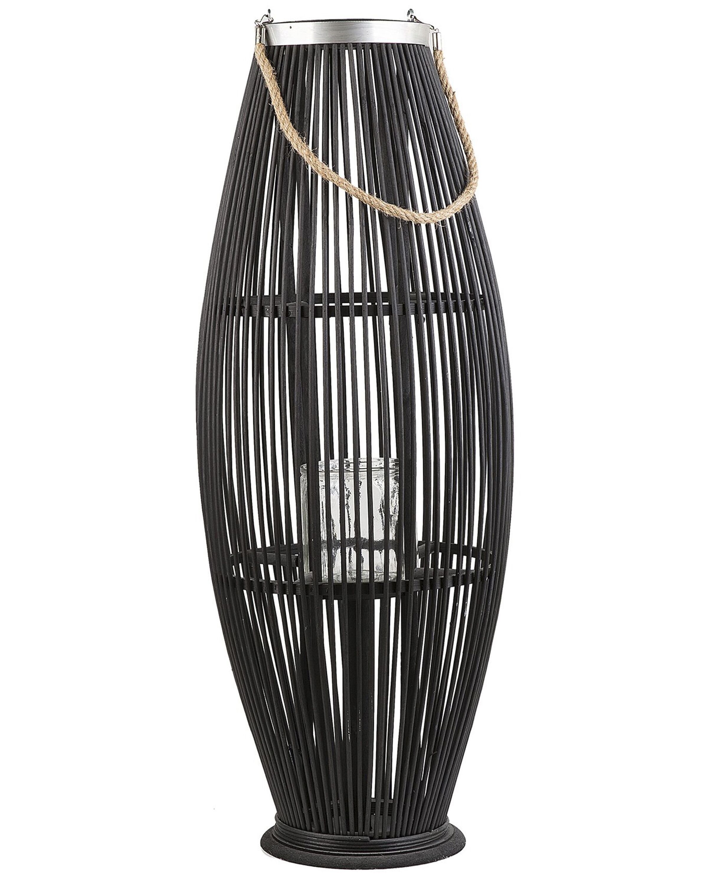 Wooden Candle Lantern 84 cm Black TAHITI