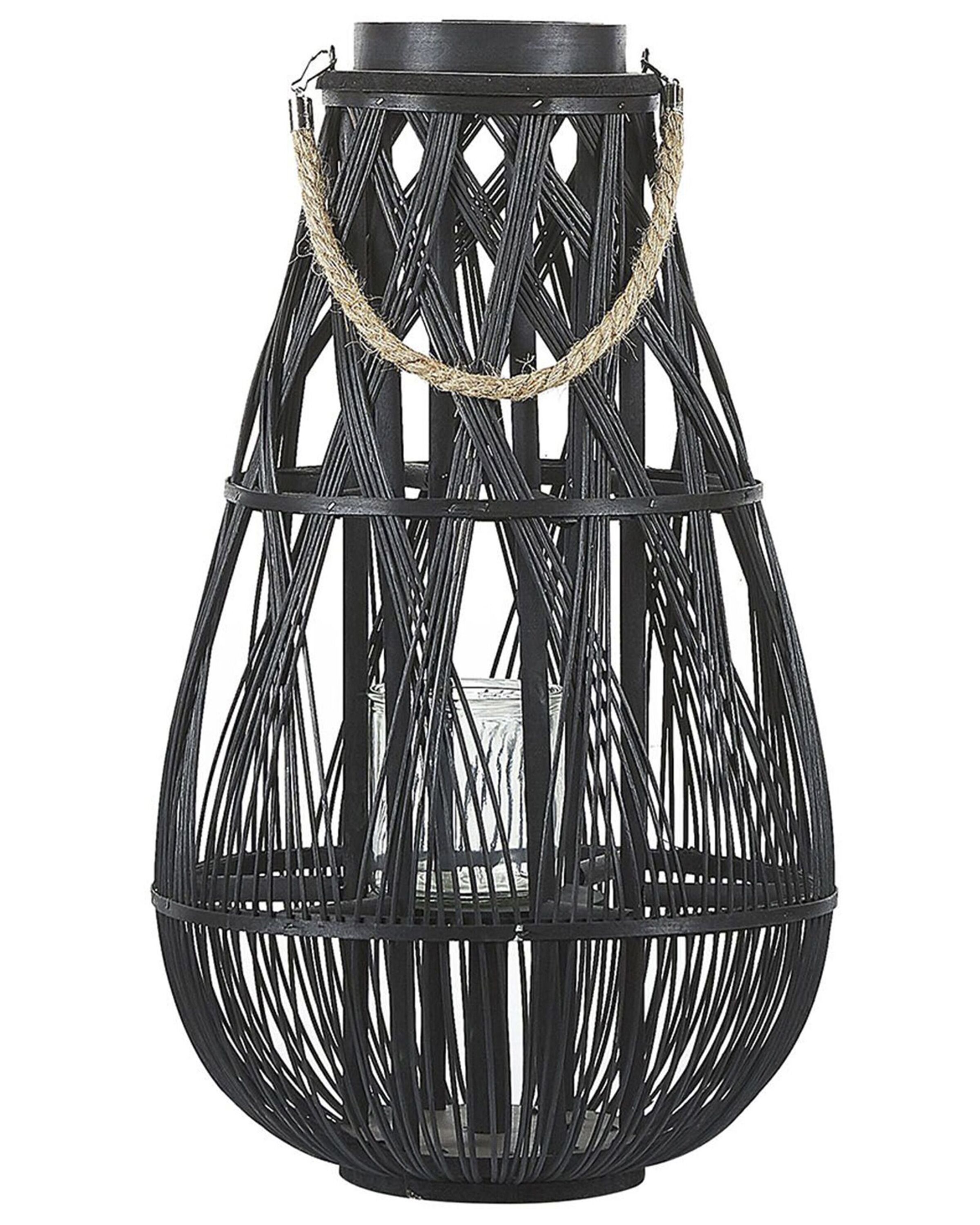 Wooden Candle Lantern 56 cm Black TONGA