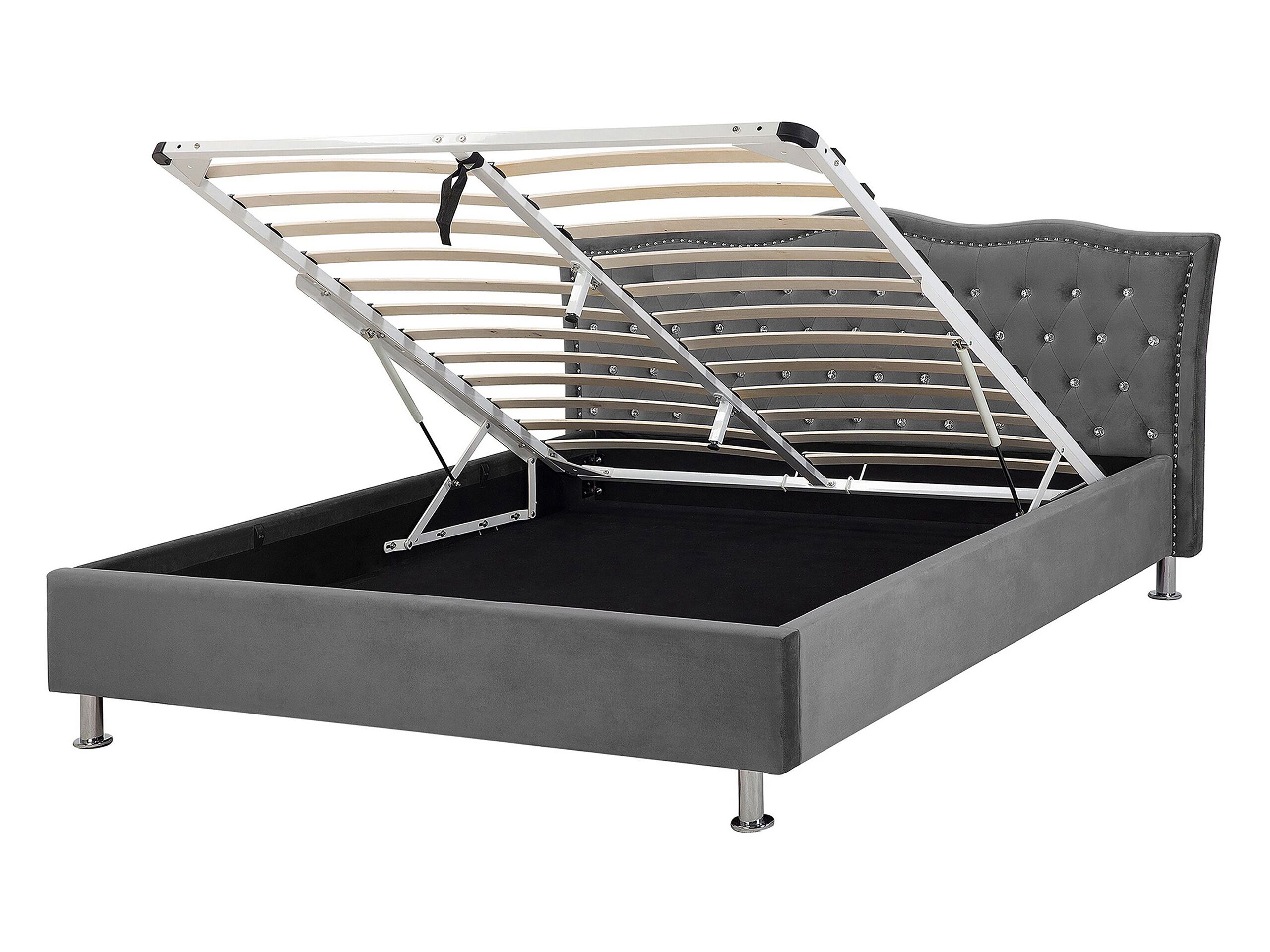Velvet EU Double Size Ottoman Bed Dark Grey METZ
