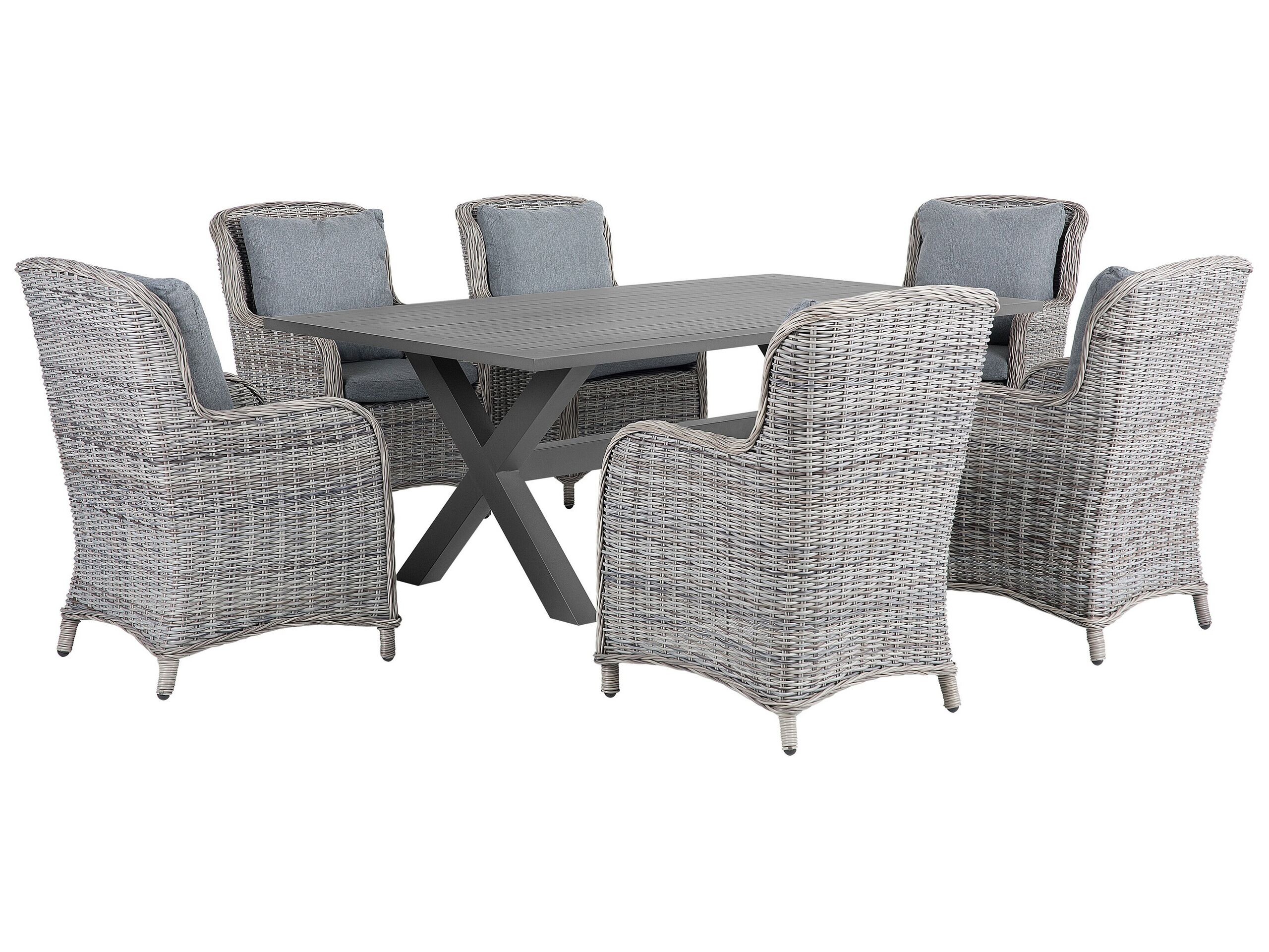 6 Seater PE Rattan Garden Dining Set Grey CASCAIS