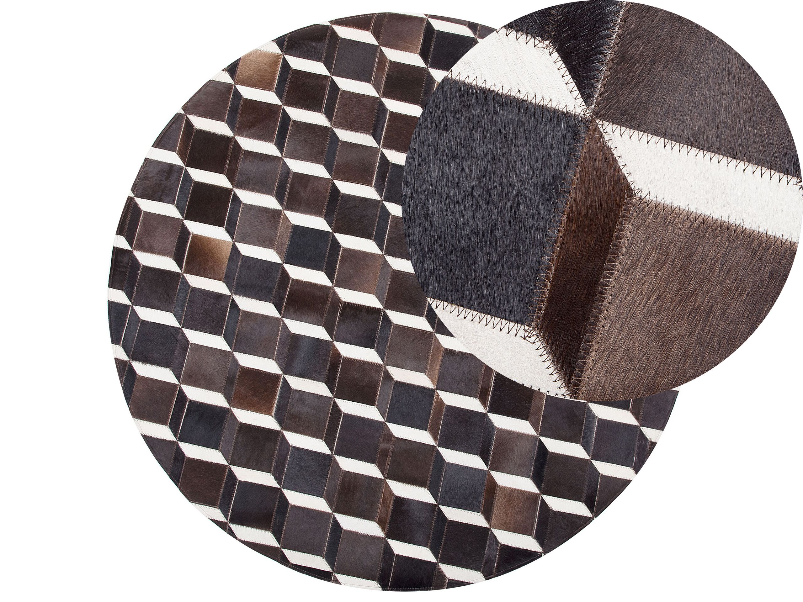 Round Cowhide Area Rug 140cm Brown
