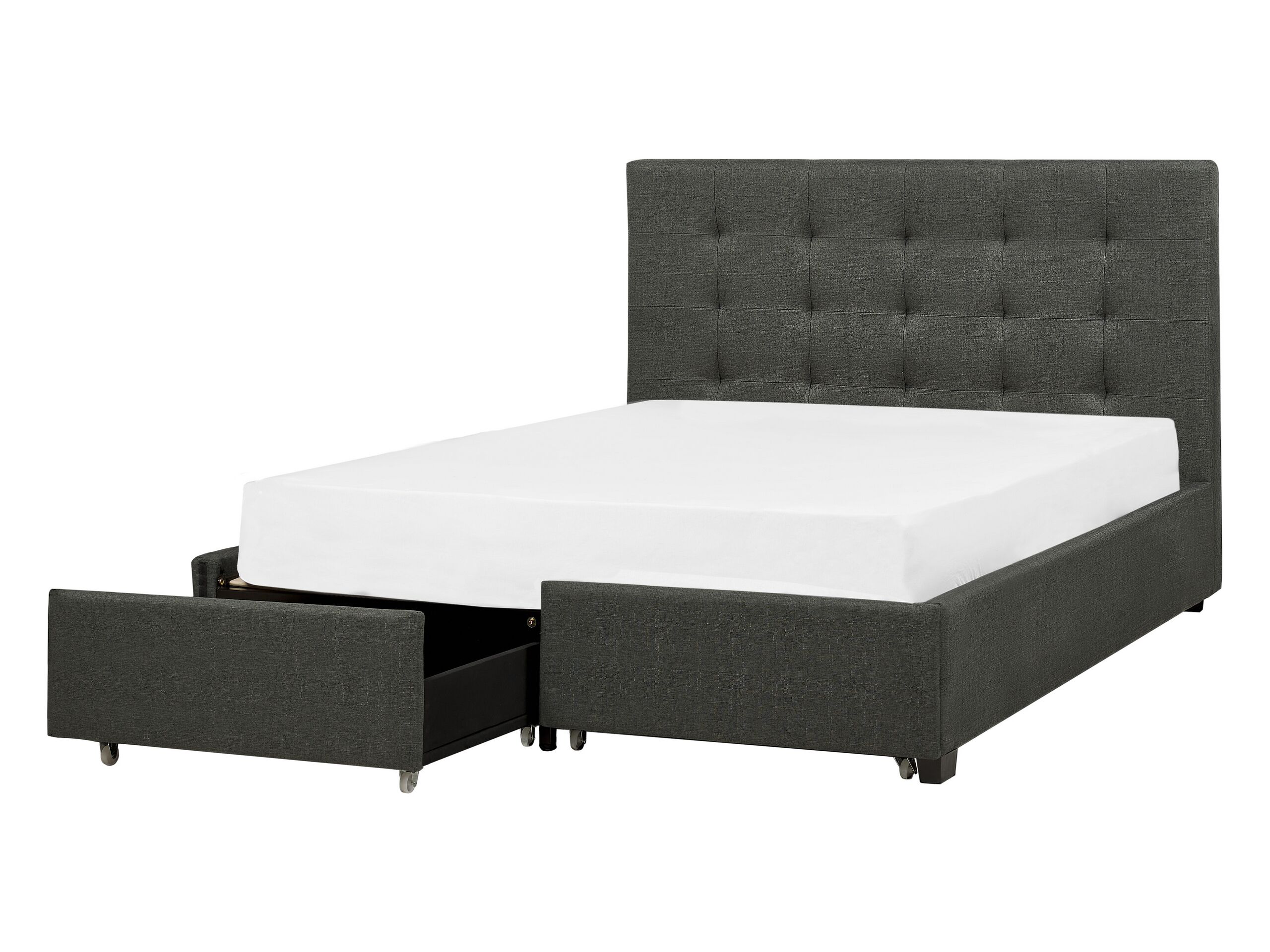 Fabric EU Double Size Bed with Storage Dark Grey LA ROCHELLE