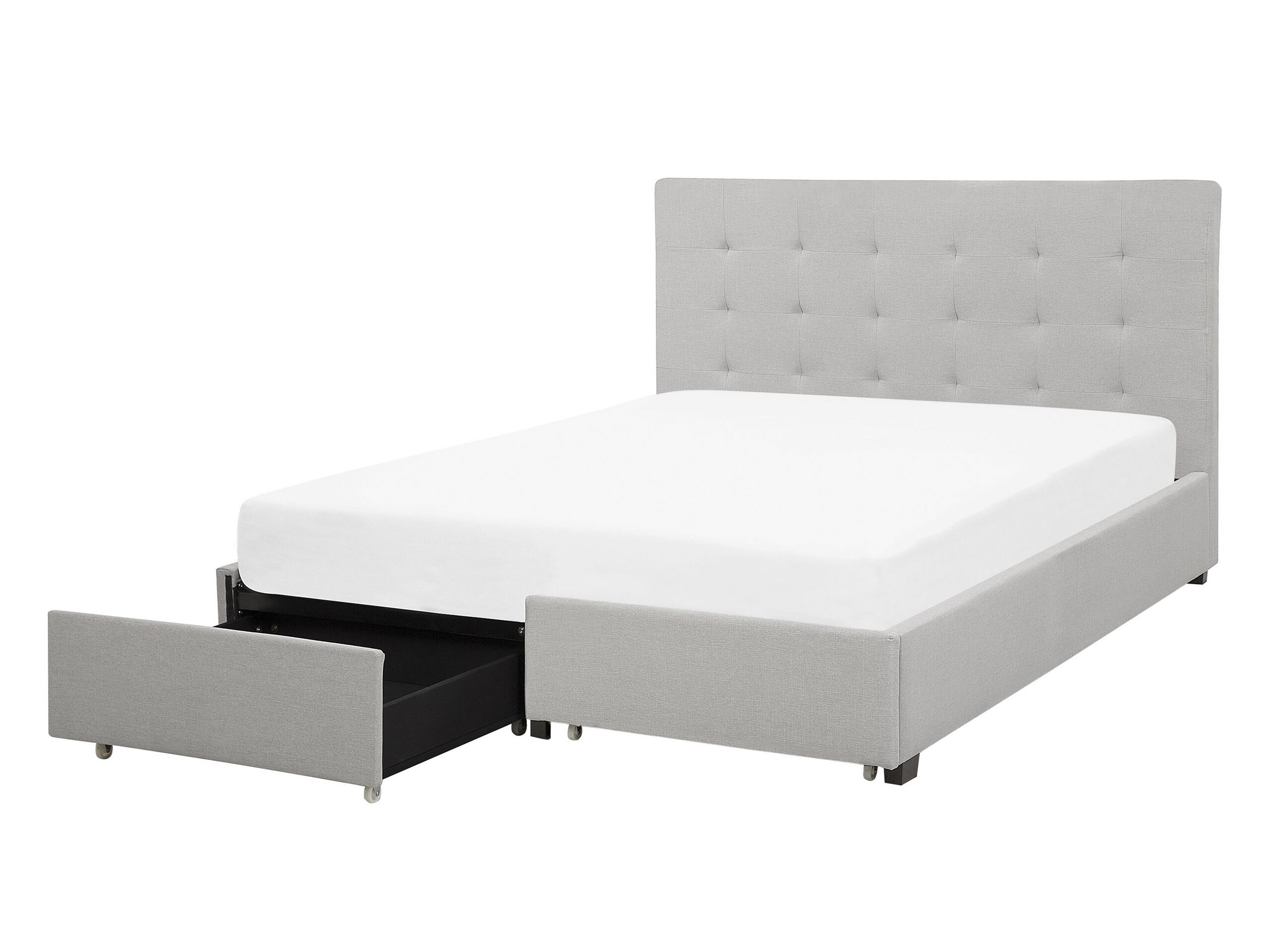 Fabric EU Double Size Bed with Storage Light Grey LA ROCHELLE