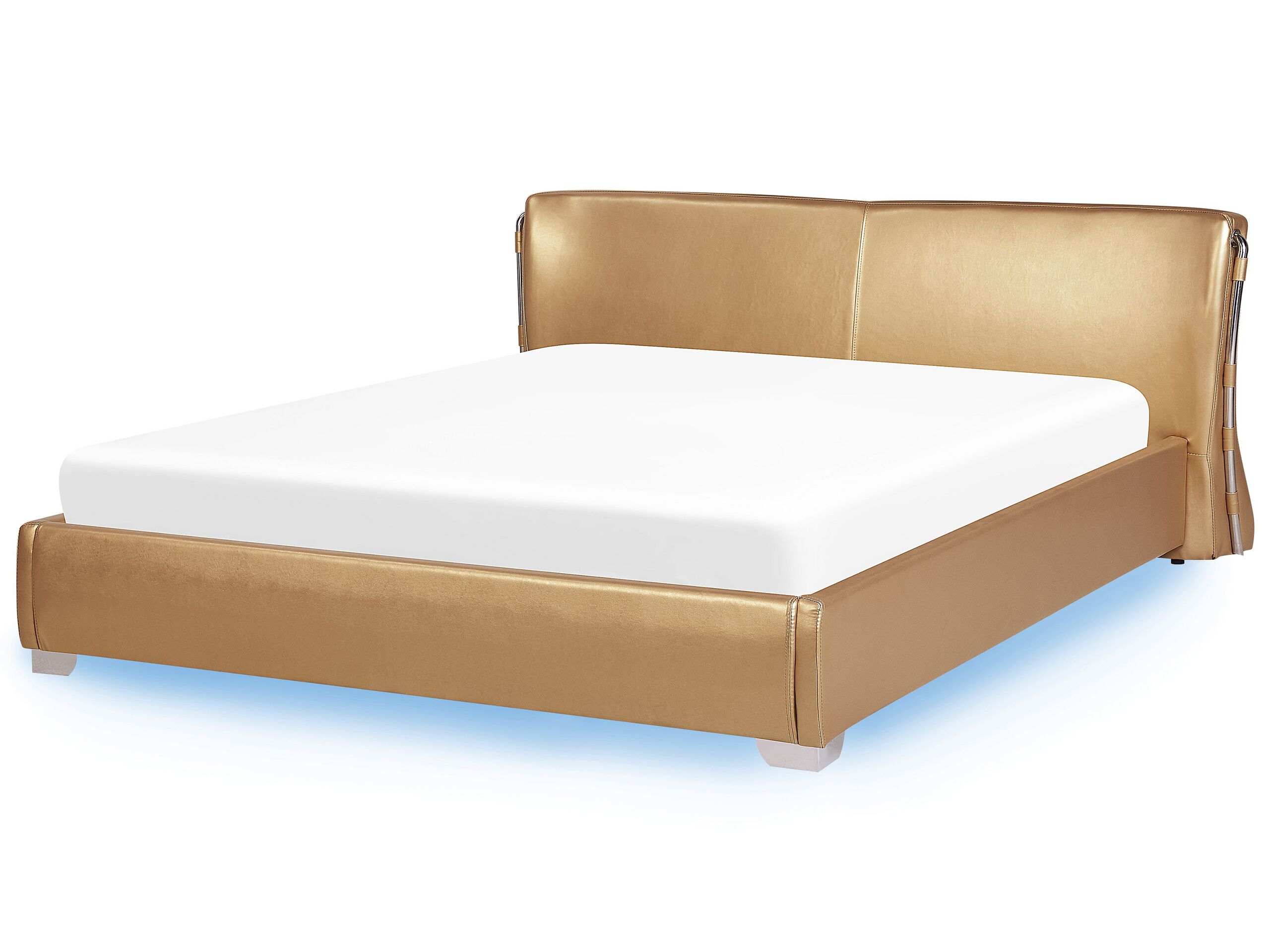 Leather EU Super King Size Bed with LED Gold PARIS