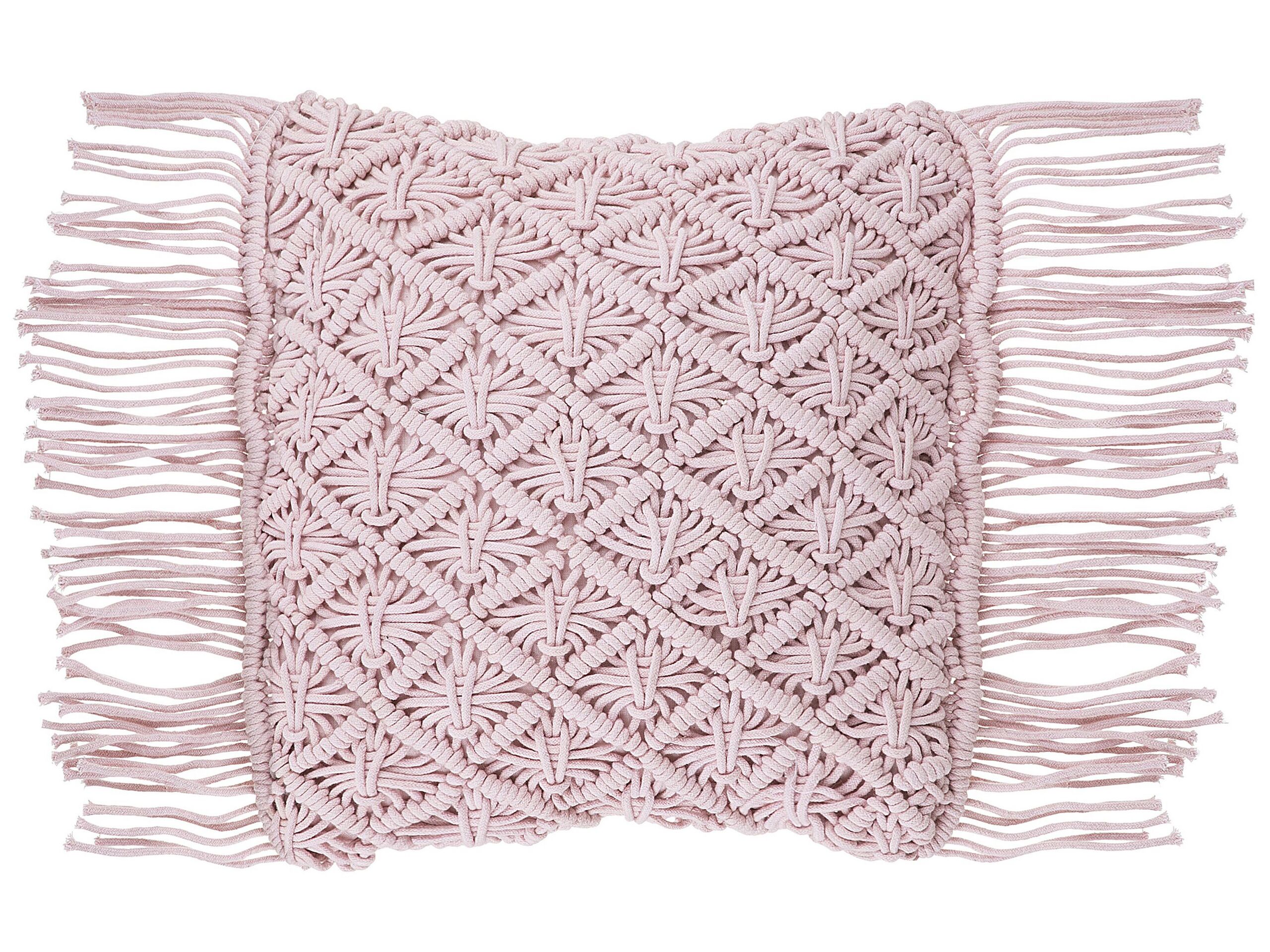 Cotton Macramé Cushion with Tassels 40x40cm Pink