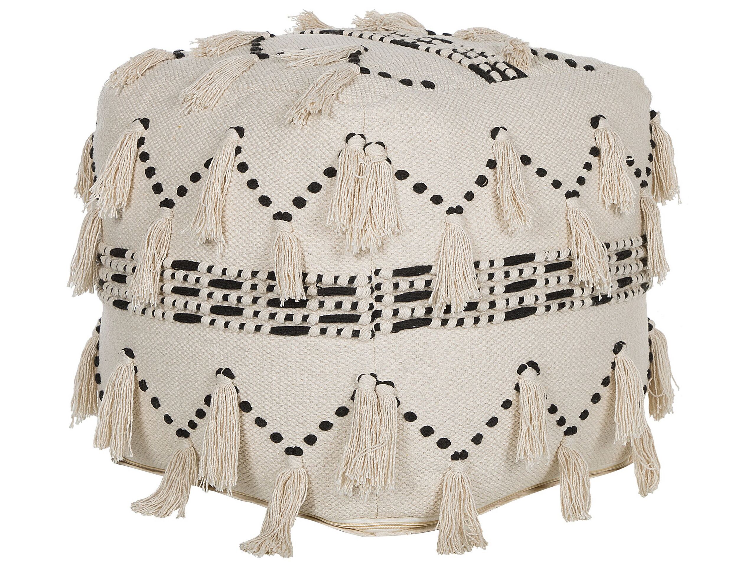 Cotton Pouffe 50 x 50 cm Beige with Black THONDI