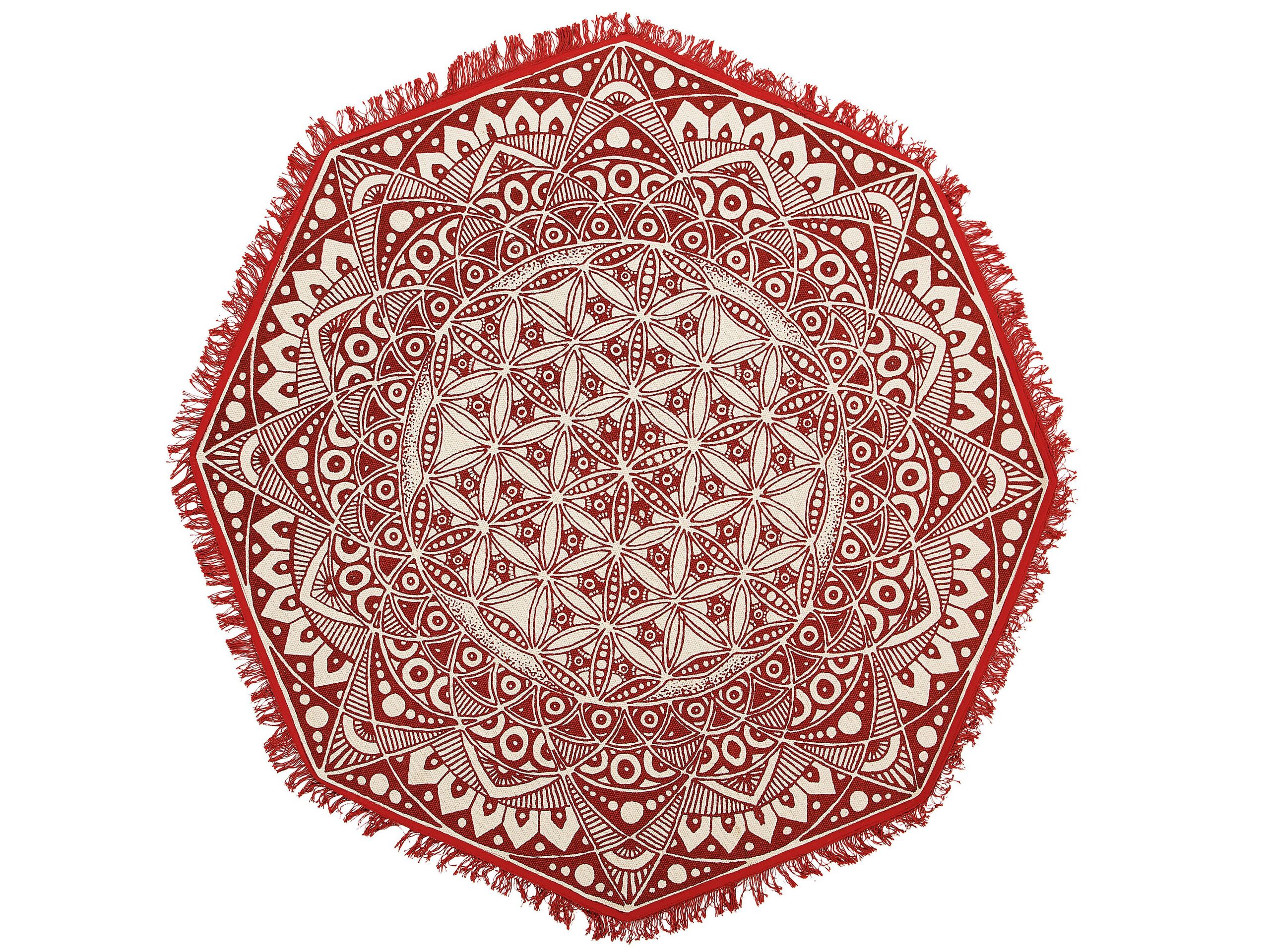 Round Cotton Area Rug Mandala Pattern 120cm Red and Cream