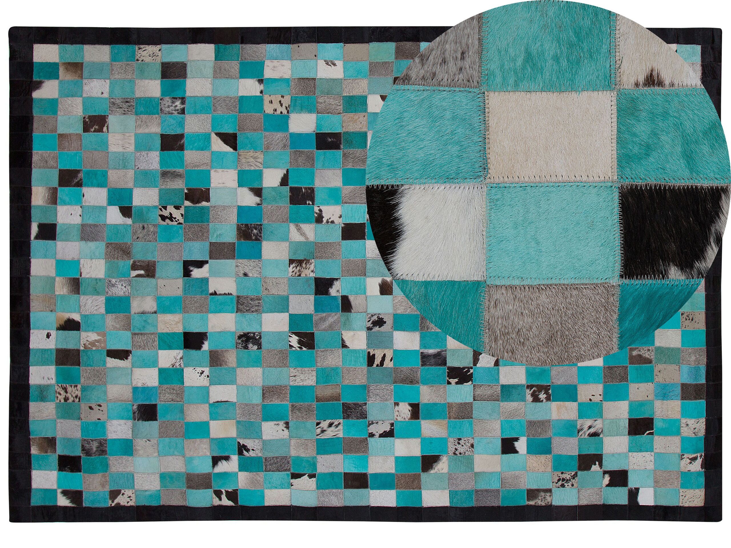 Cowhide Area Rug Turquoise and Grey 160x230cm