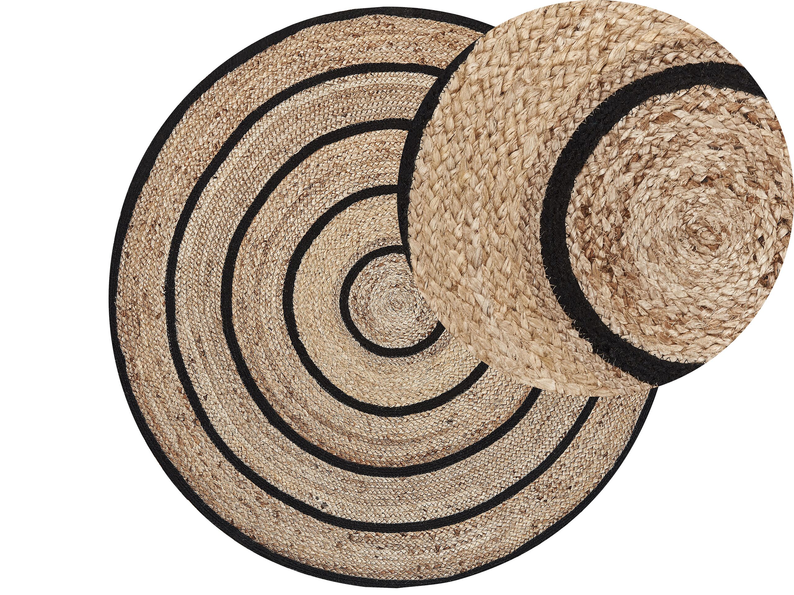 Round Area Rug 140cm Beige with Black