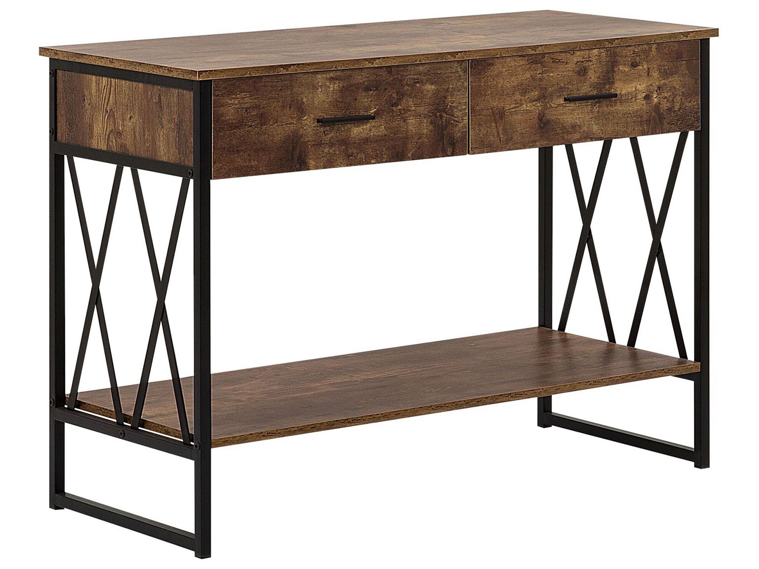 2 Drawer Console Table Dark Wood with Black AYDEN