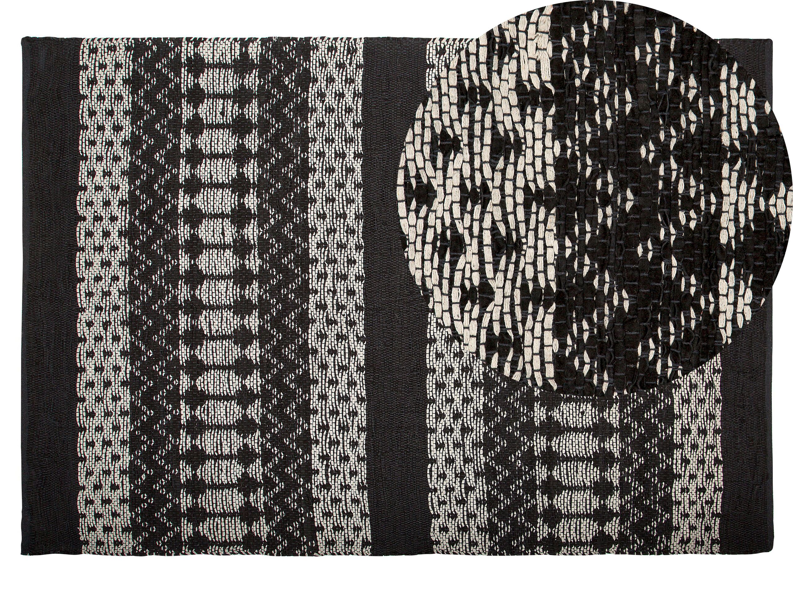 Leather Area Rug 140x200cm Black with Beige