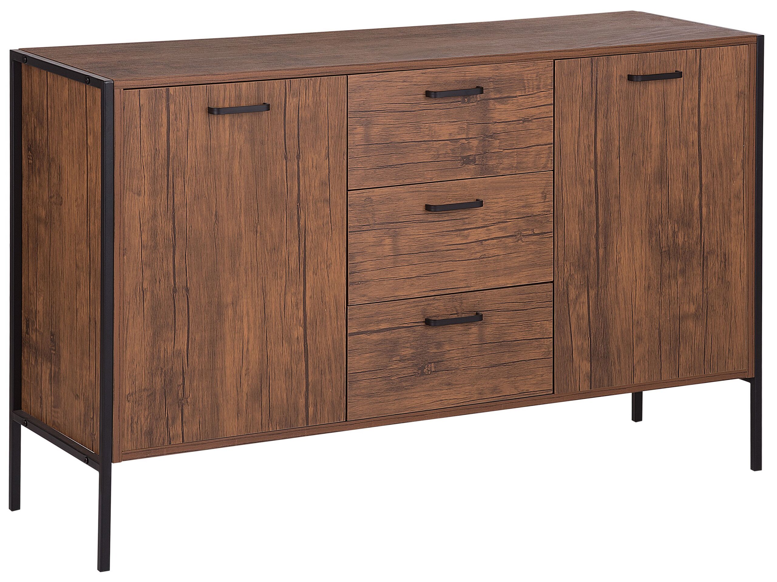 3 Drawer Sideboard Dark Brown and Black TIFTON