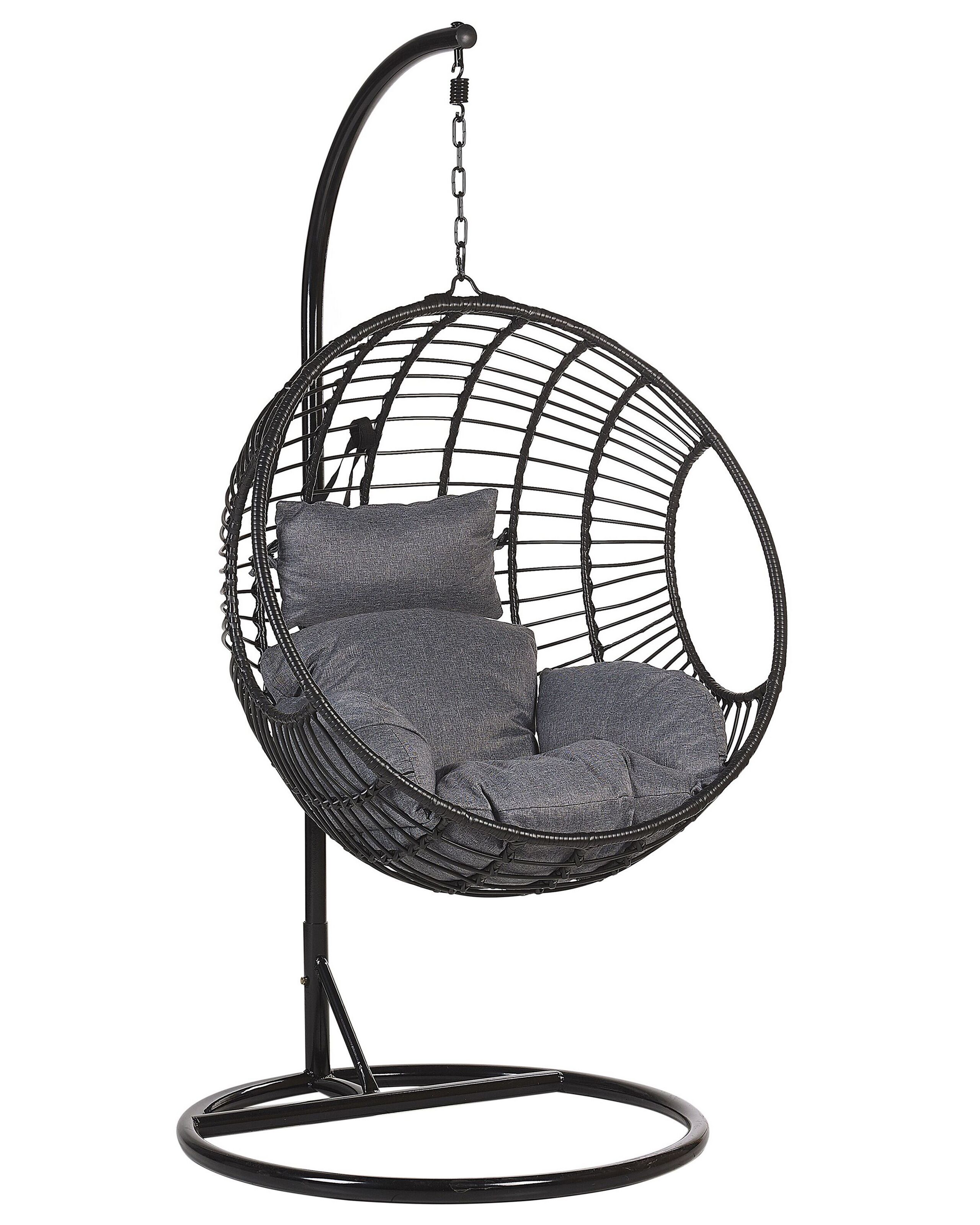 PE Rattan Hanging Chair with Stand Black ASPIO