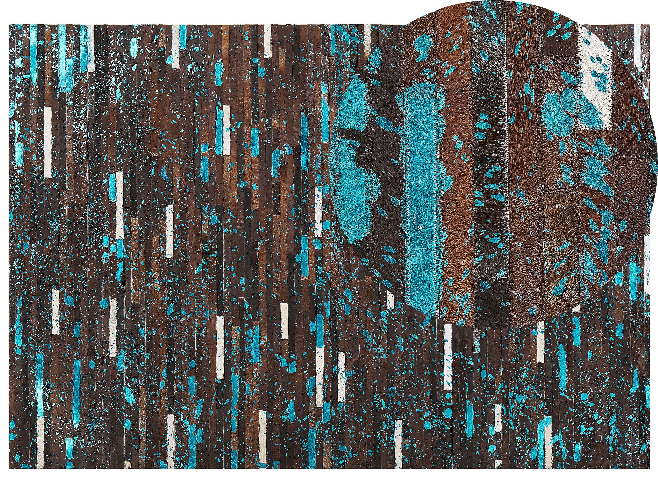 Cowhide Area Rug 160x230cm Brown and Blue