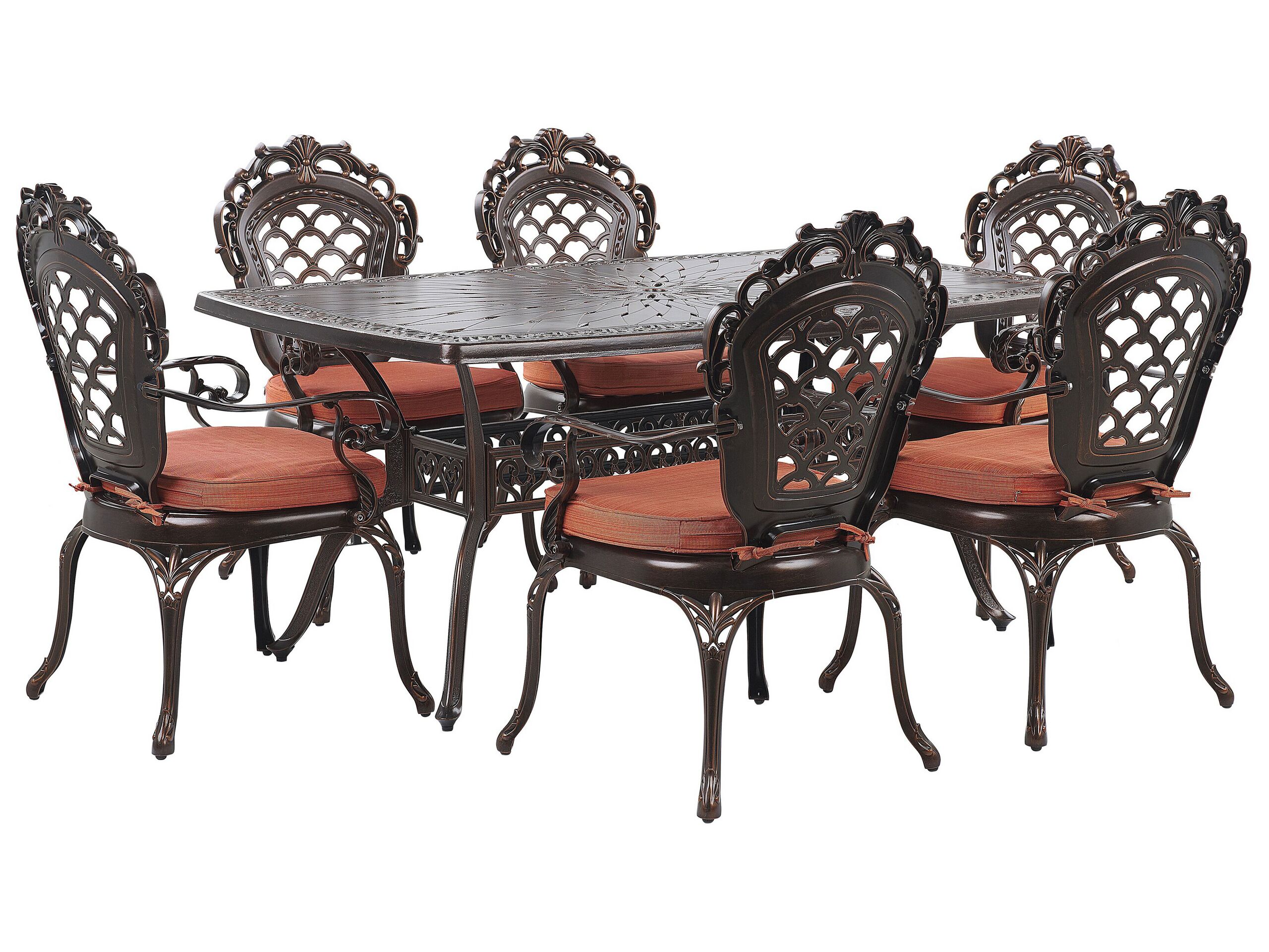 6 Seater Metal Garden Dining Set Brown LIZZANO