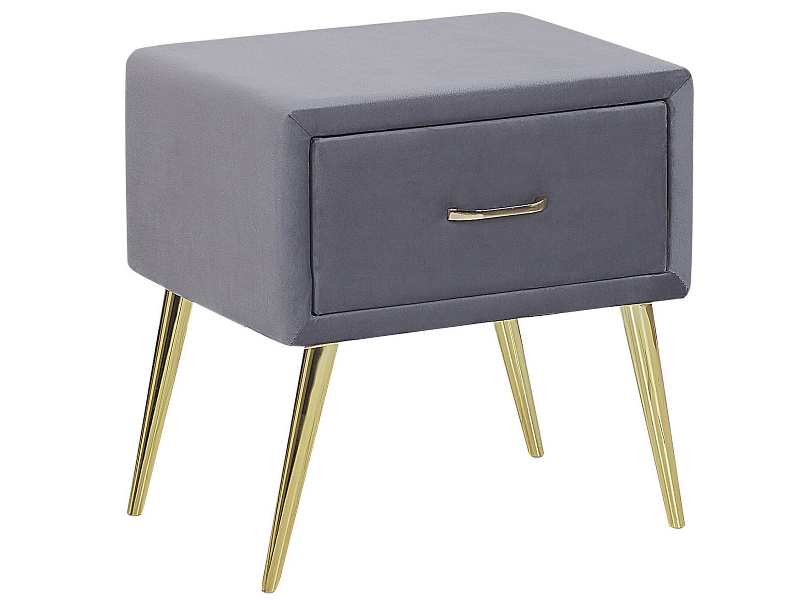 Bedside Table - CORBY 1 Drawer Nightstand Grey and Gold 46cm
