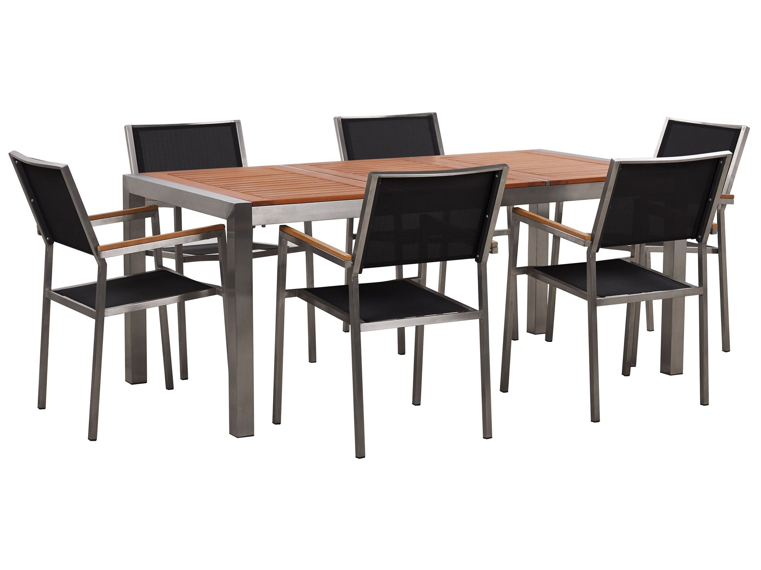 6 Seater Garden Dining Set Eucalyptus Wood Top with Black Chairs GROSSETO