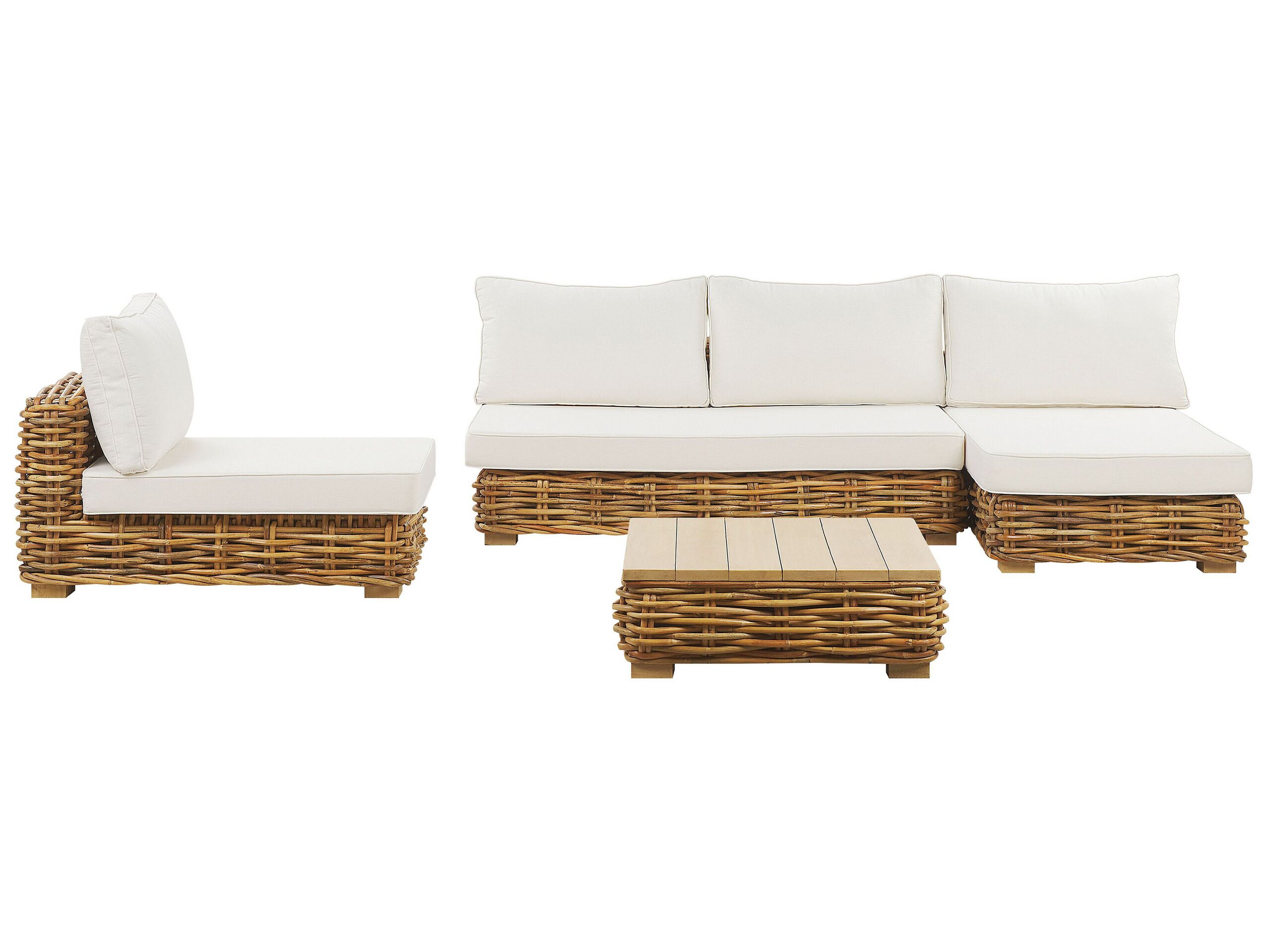 Left Hand 4 Seater Rattan Modular Garden Sofa Set Natural VARALLO