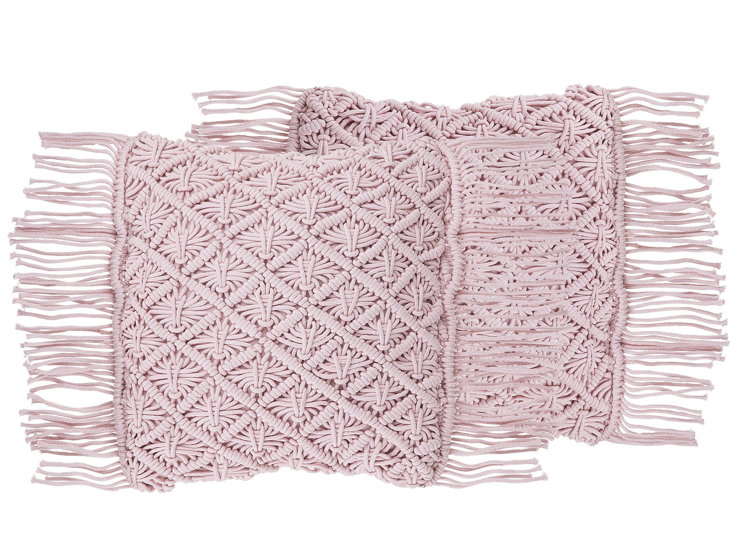Set of 2 Cotton Macramé Cushions with Tassels 40x40cm Pink