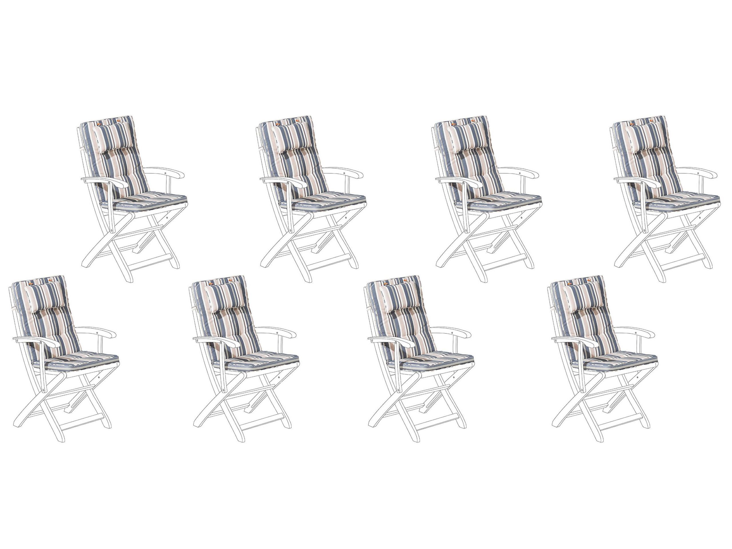 Set of 8 Outdoor Seat/Back Cushions Blue Stripes MAUI