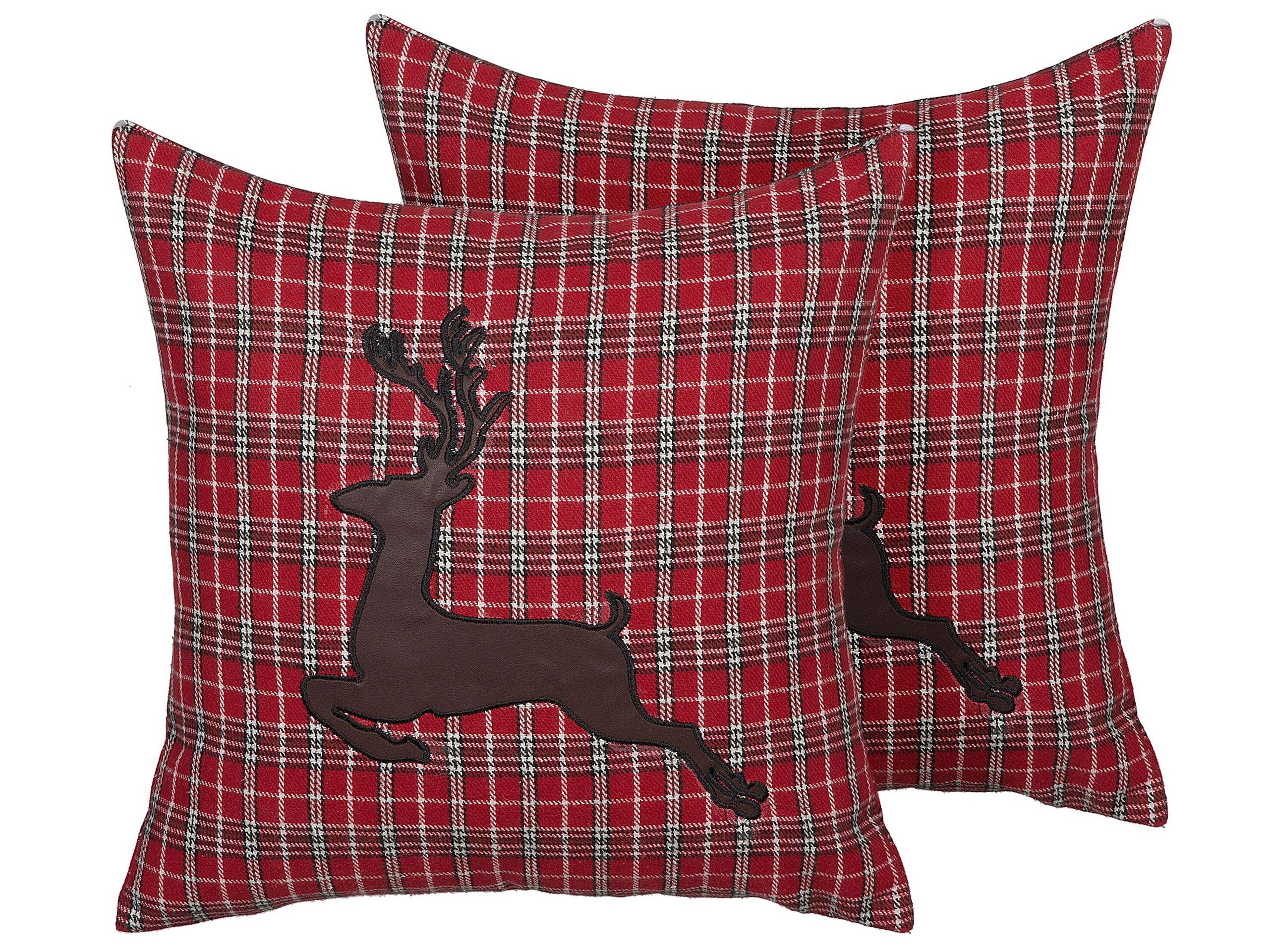 Set of 2 Cushions Reindeer Motif 45x45cm Red