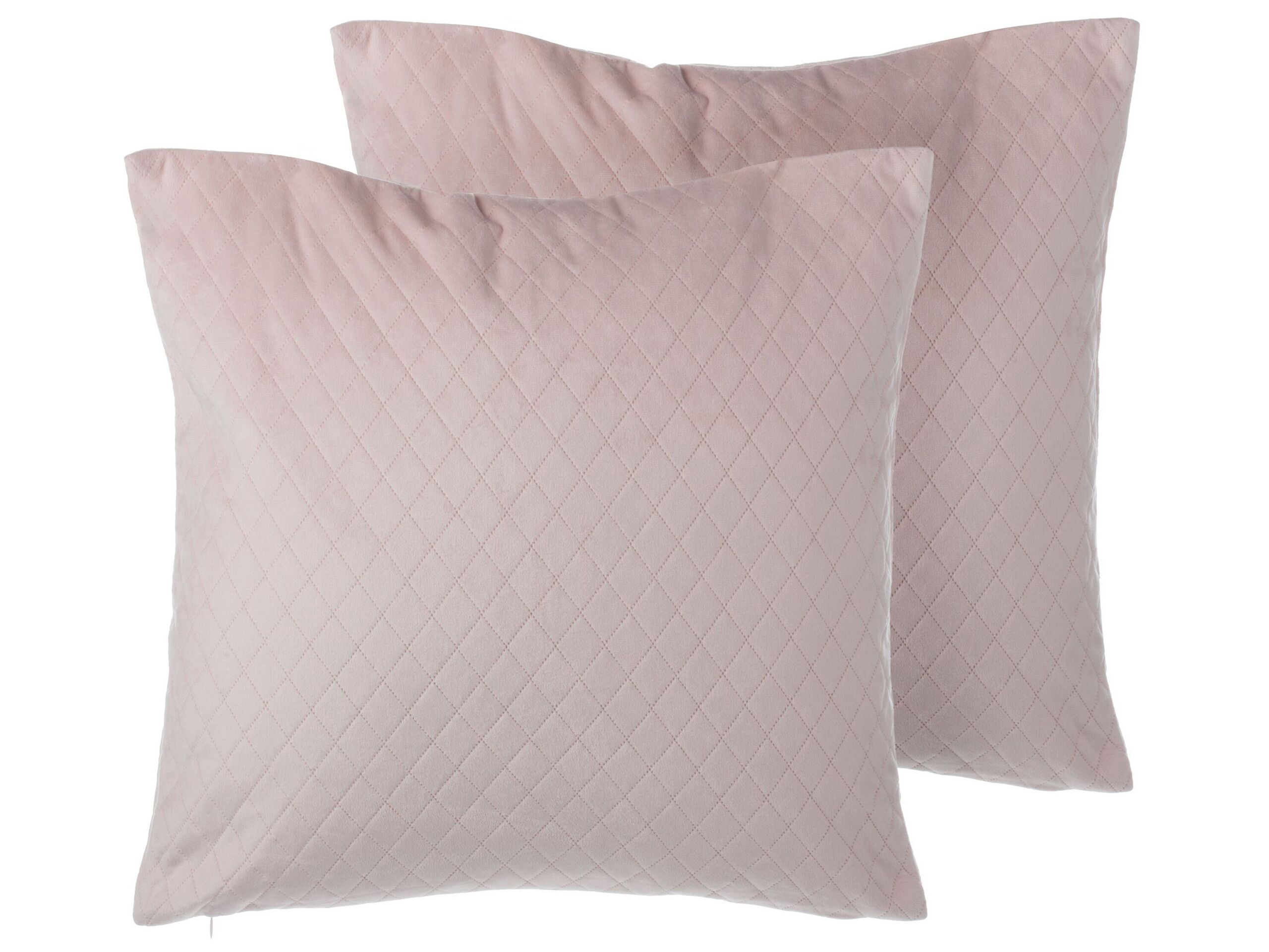 Set of 2 Velvet Cushions Diamond Quilt 45x45 Pink