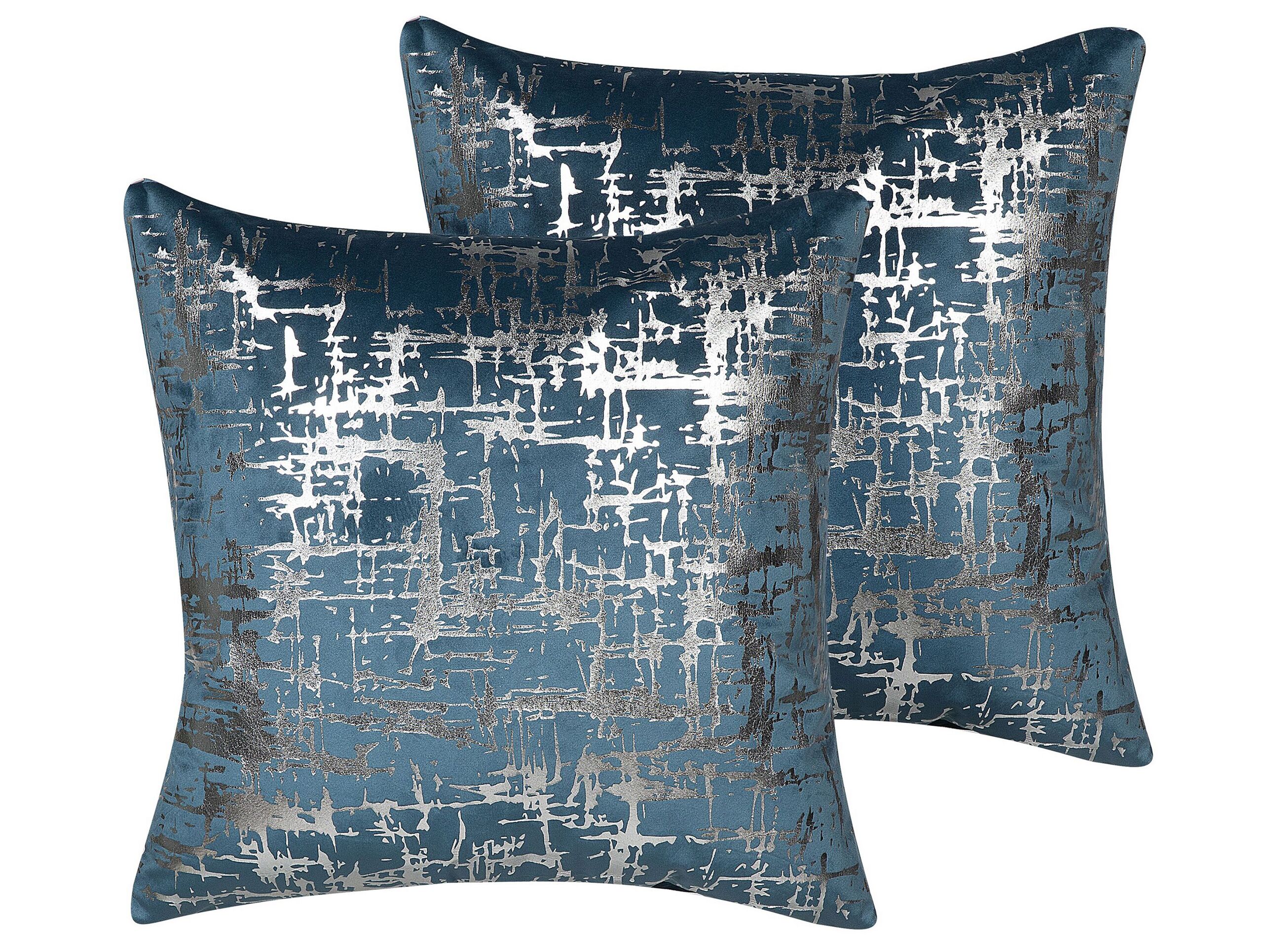 Set of 2 Velvet Cushions Crackle Pattern 45x45cm Blue