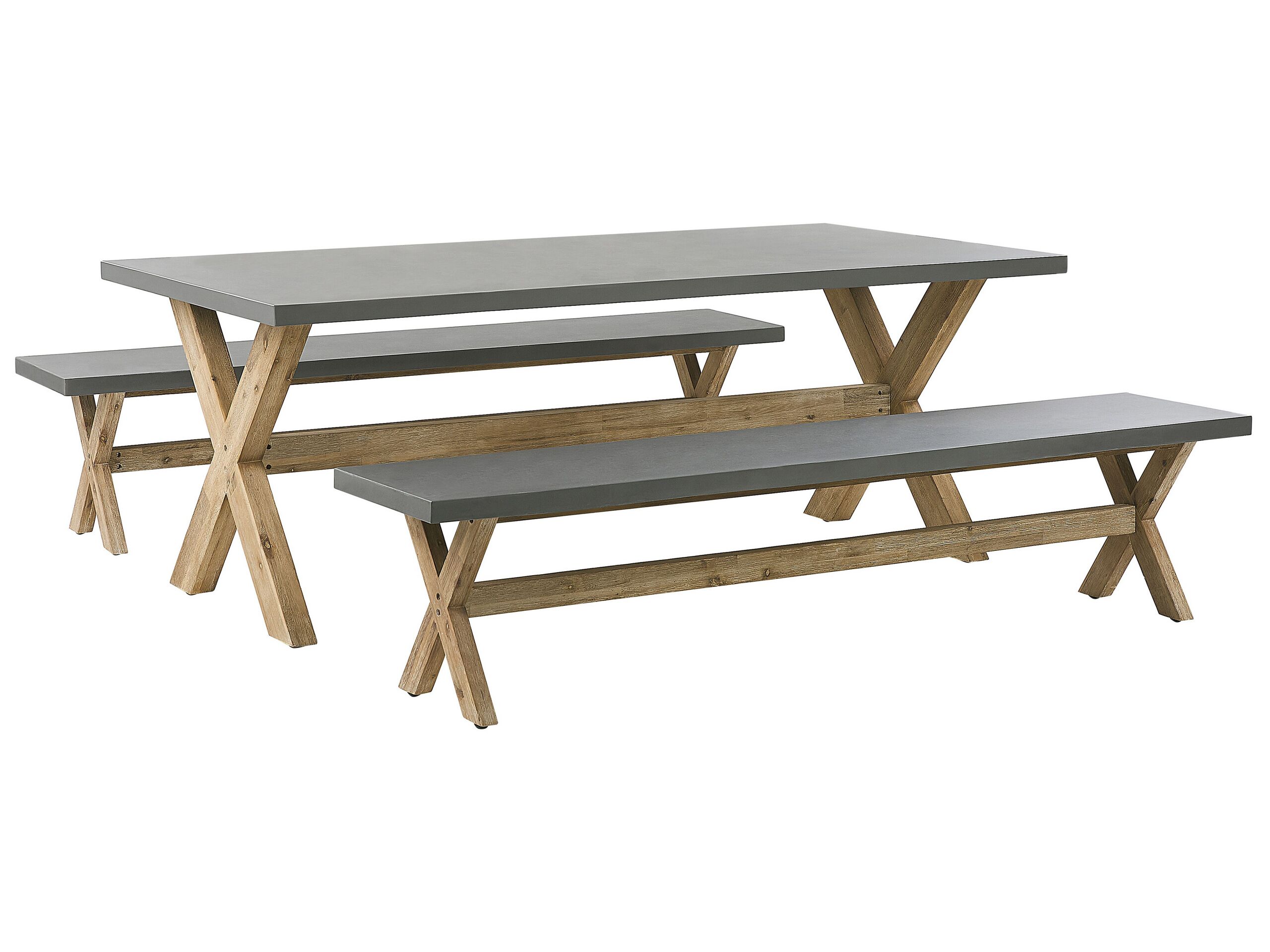 6 Seater Concrete Garden Dining Set Benches Grey OLBIA