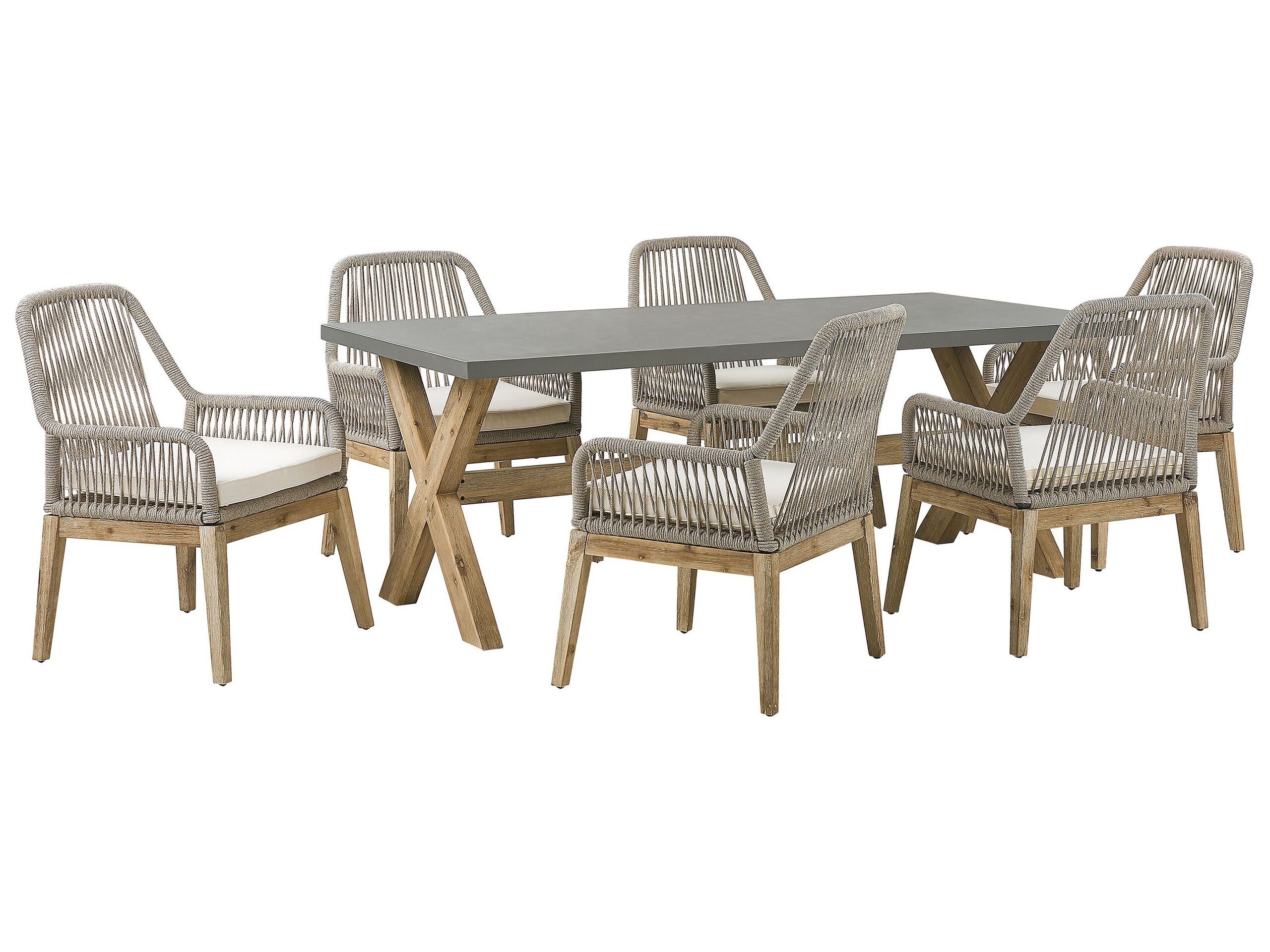 6 Seater Concrete Garden Dining Set with Chairs Beige OLBIA
