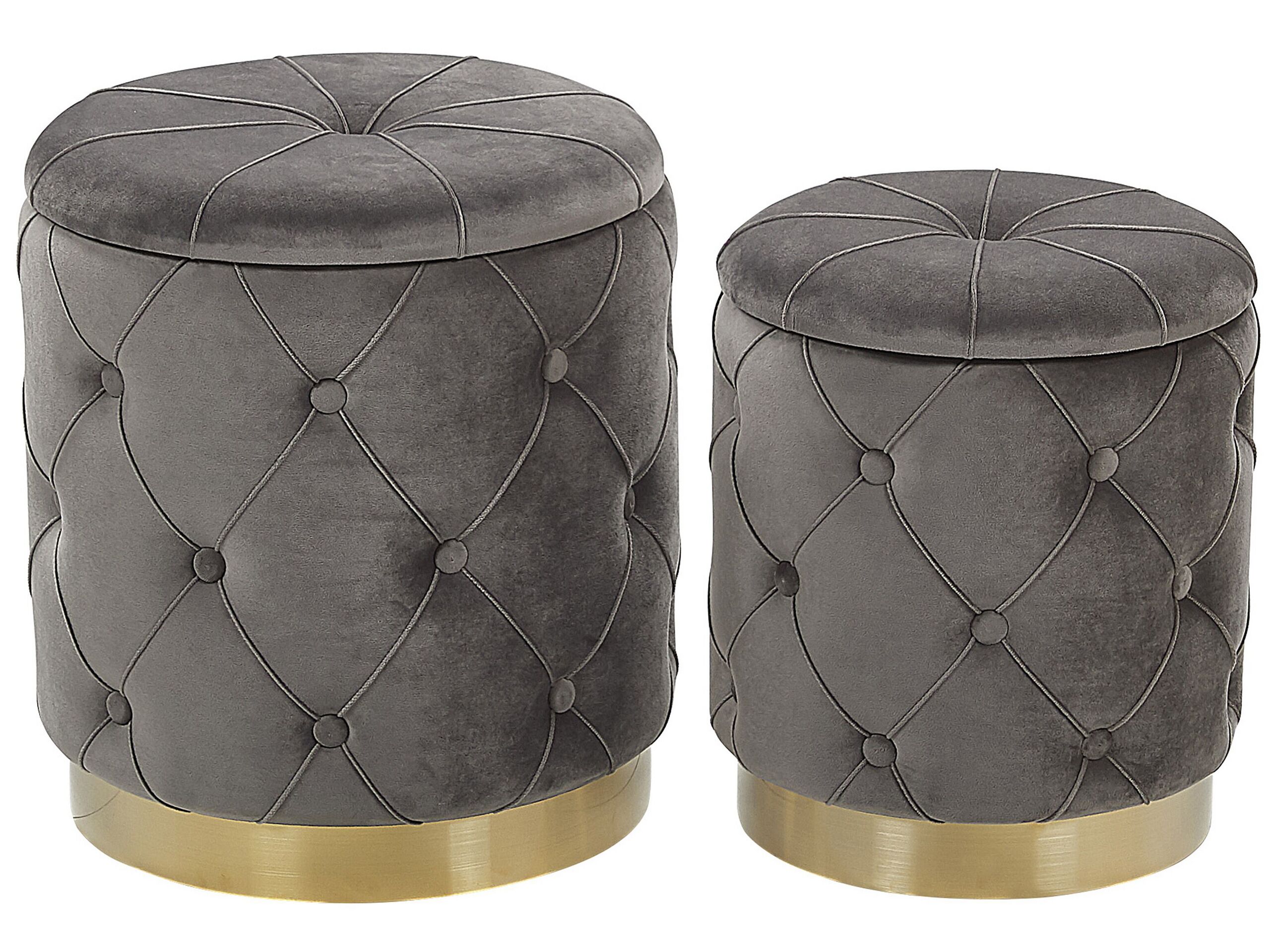 Set of 2 Storage Pouffes Grey PUEBLO