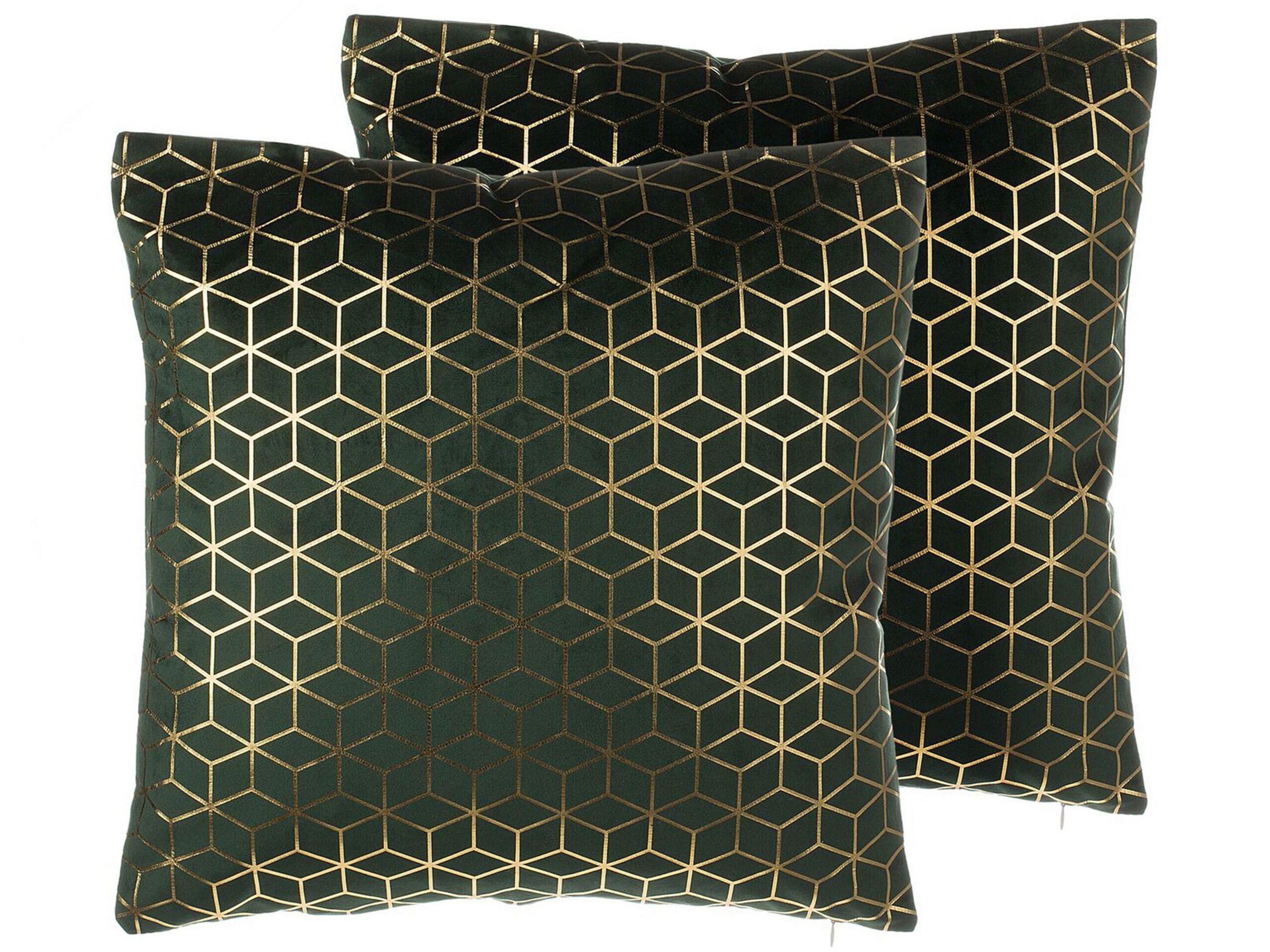 Set of 2 Velvet Cushions Geometric Pattern 45x45cm Green