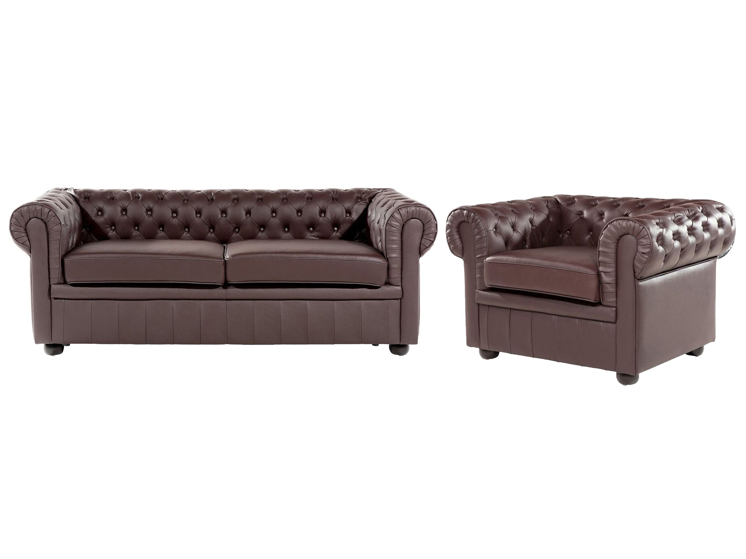 Leather Living Room Set Brown CHESTERFIELD