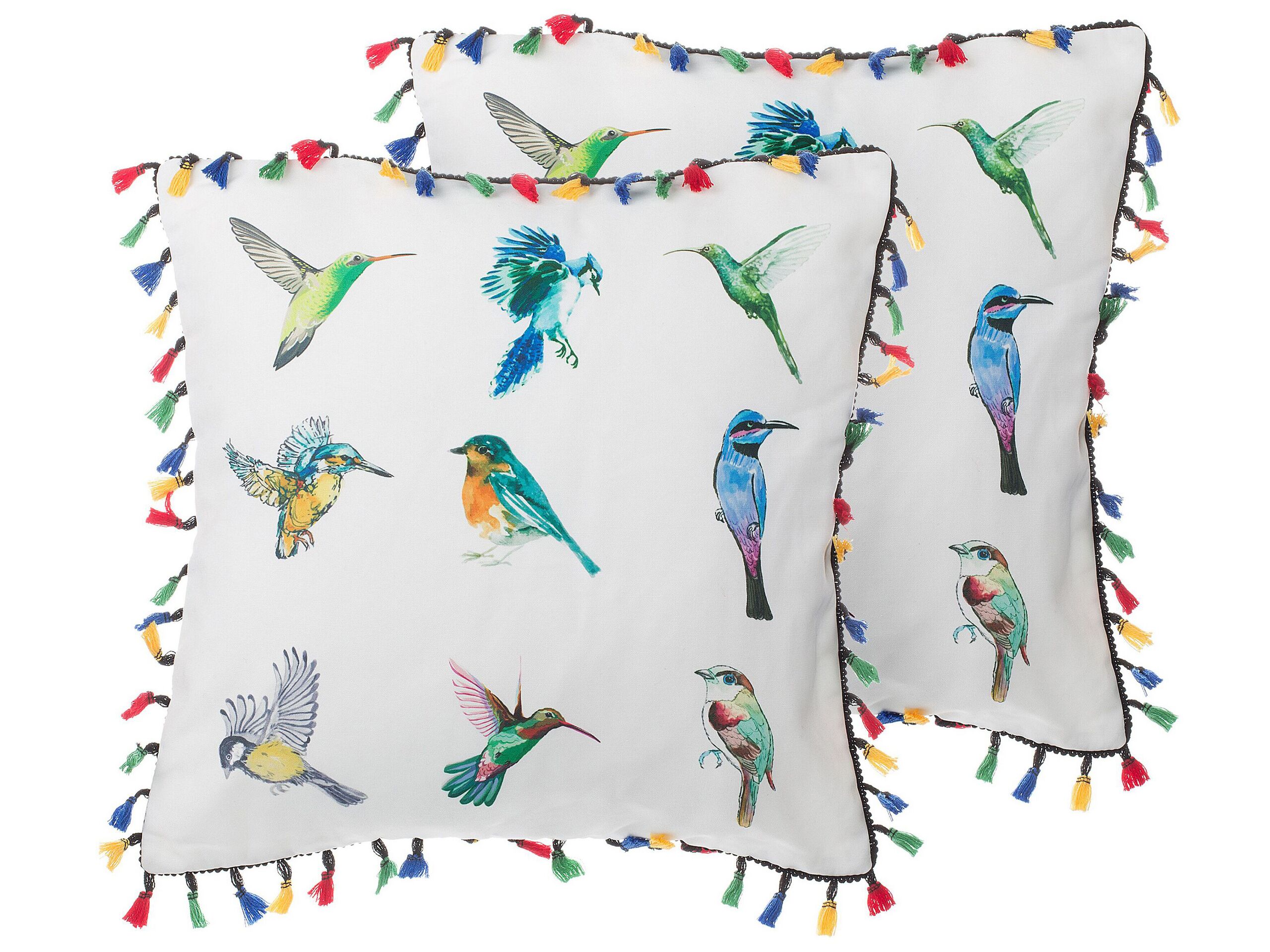 Set of 2 Cushions Bird Motif 45x45cm White