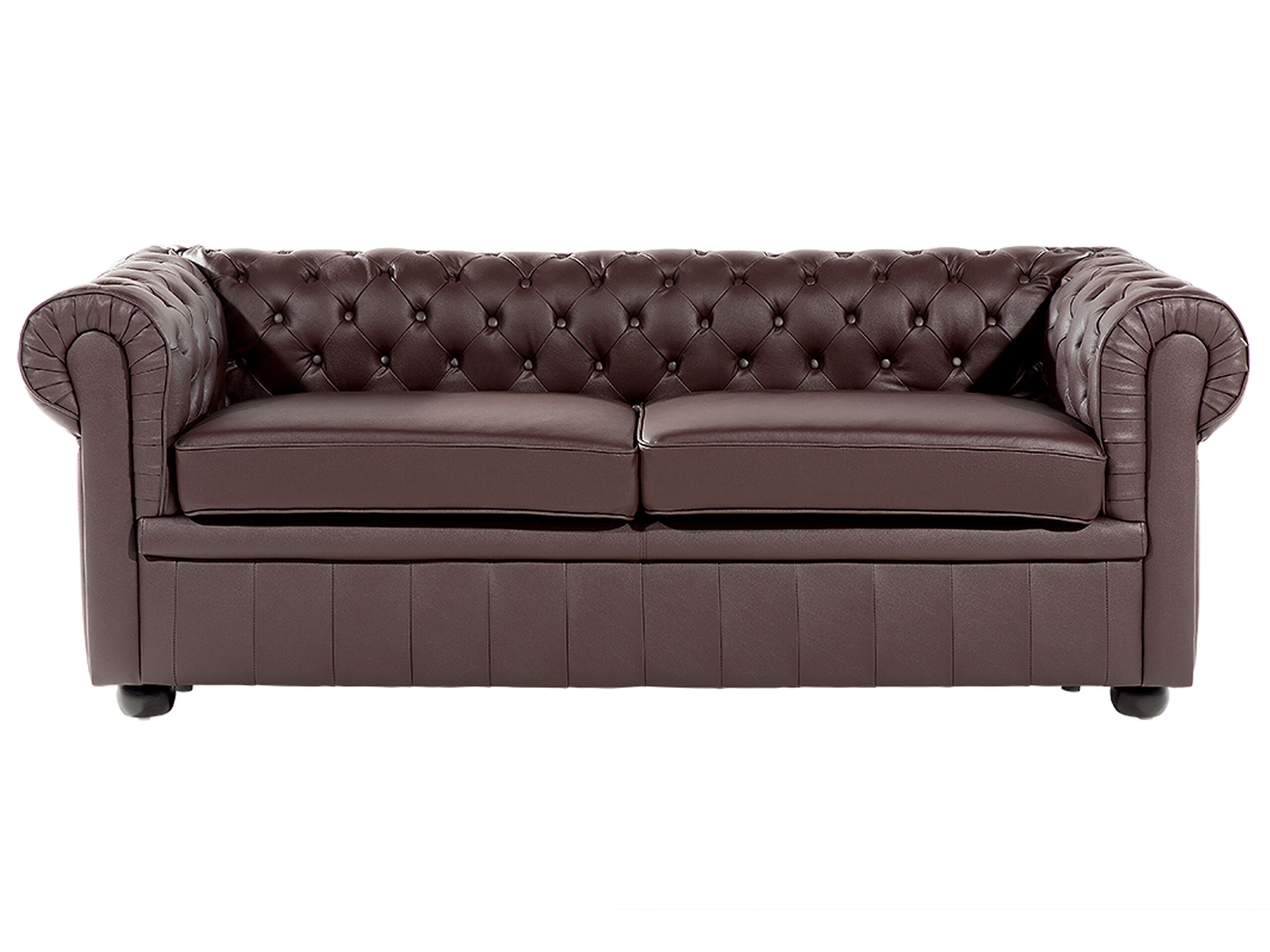 3 Seater Leather Sofa Brown CHESTERFIELD