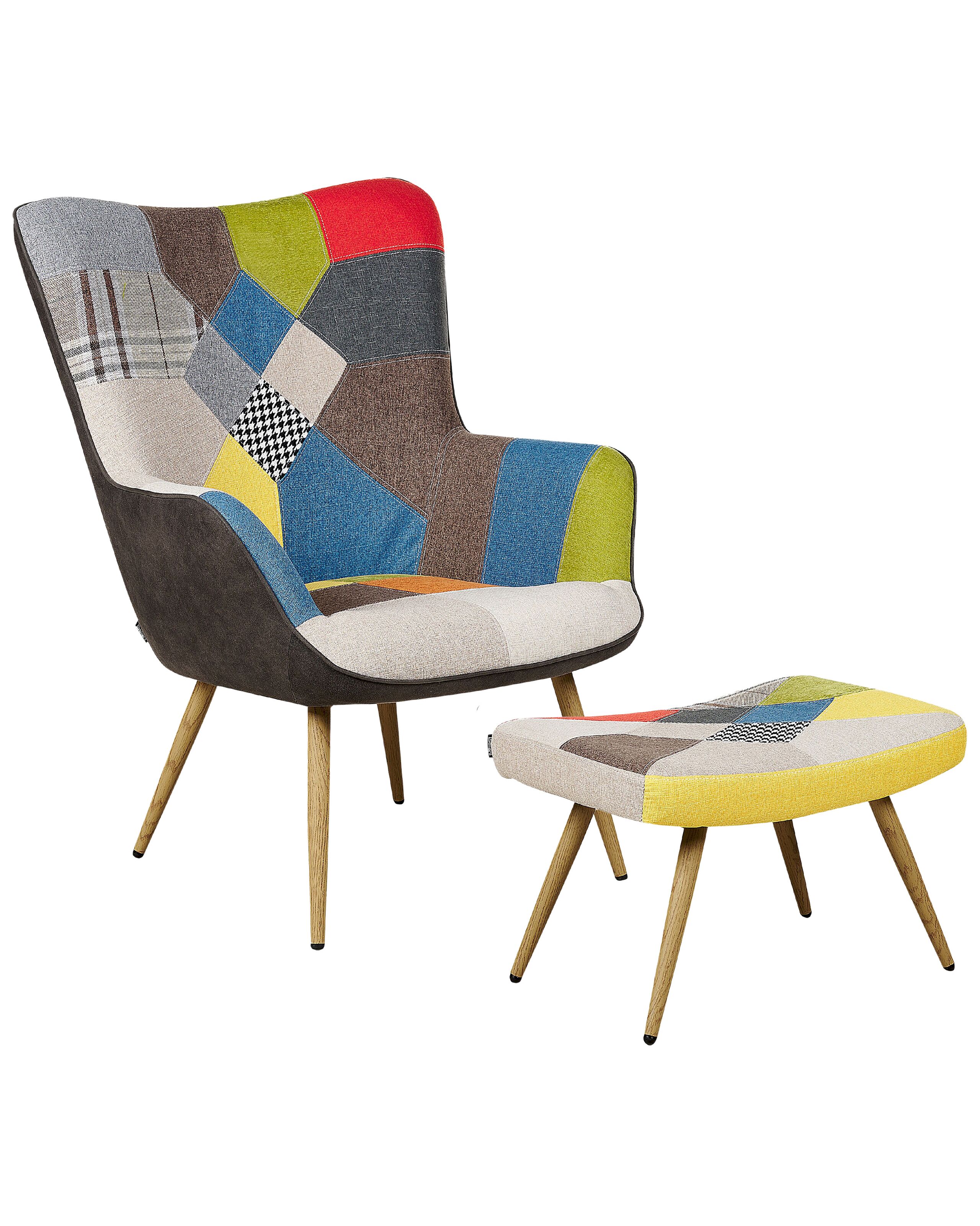 Wingback Chair with Footstool Patchwork Multicolour VEJLE II