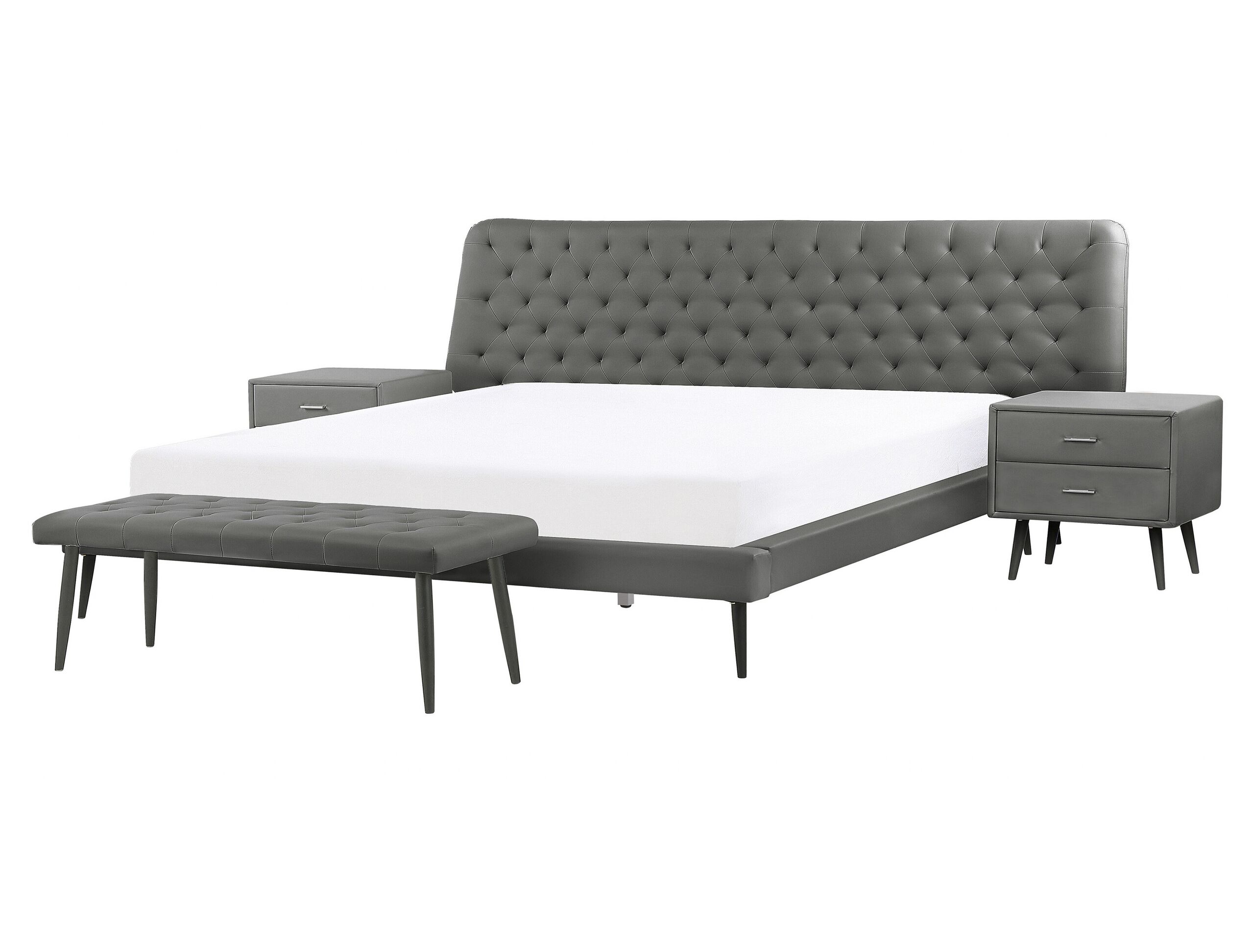 4 Piece Bedroom Set Faux Leather EU King Size Grey ESSONNE