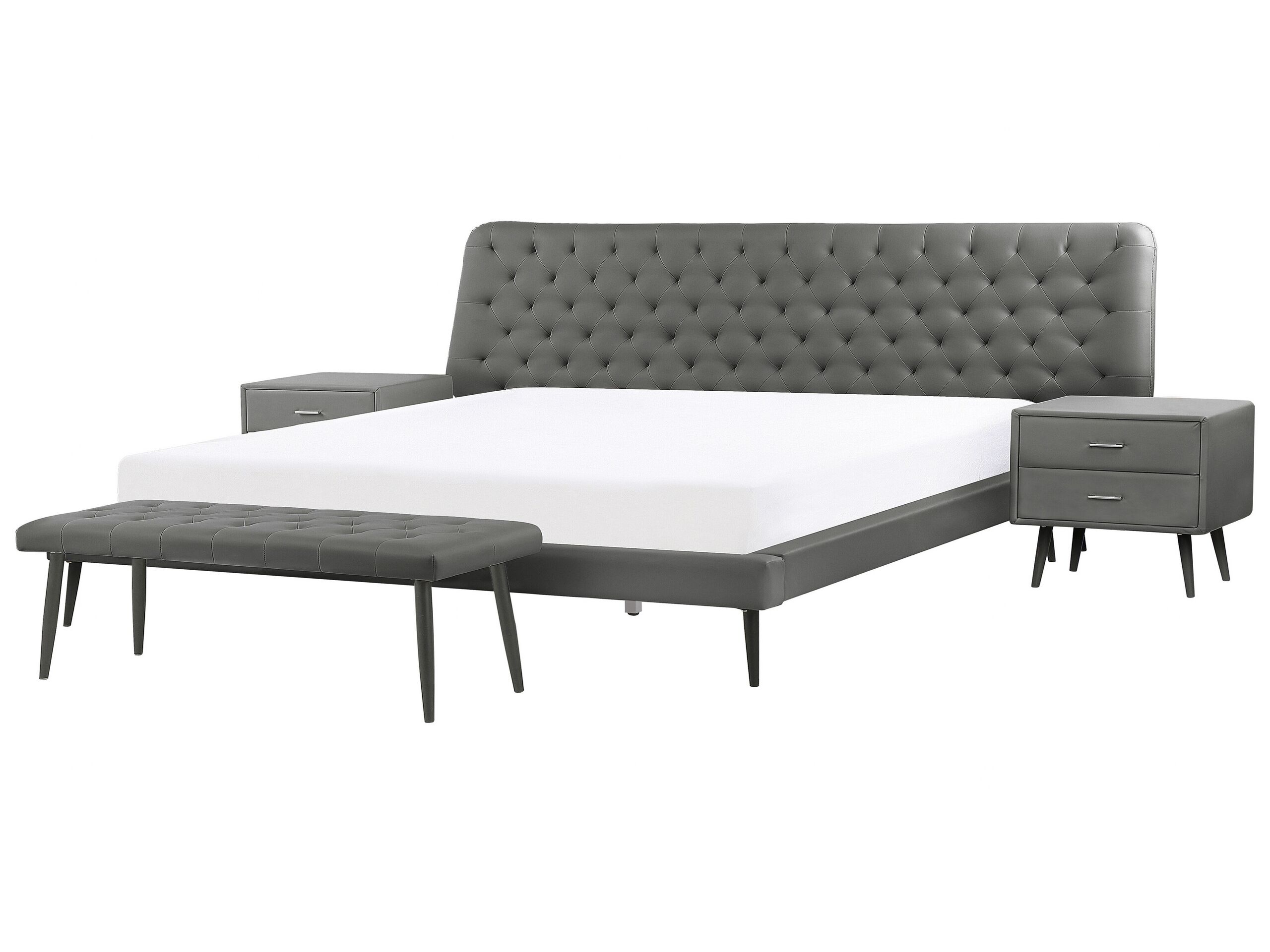 4 Piece Bedroom Set Faux Leather EU Super King Size Grey ESSONNE