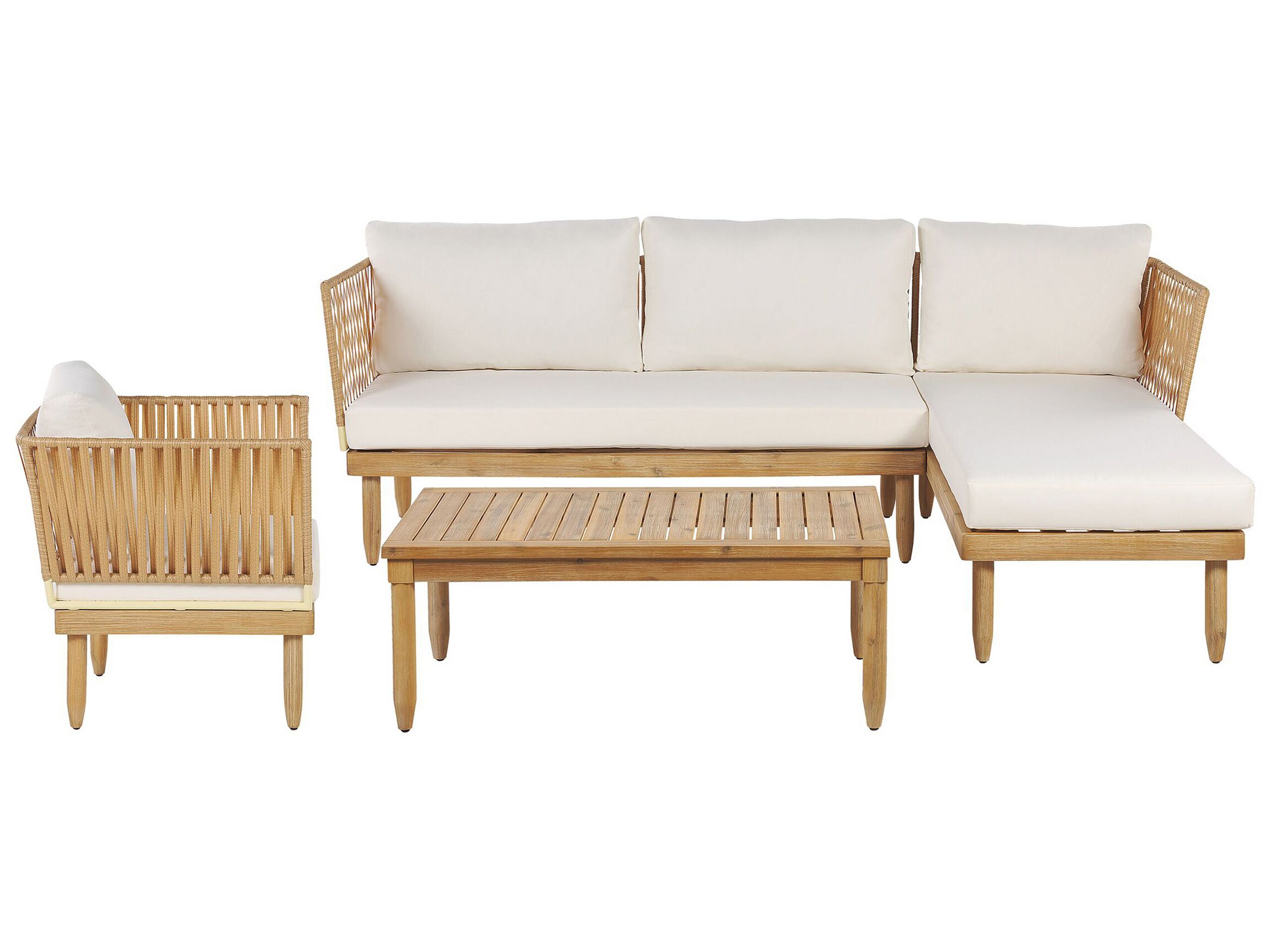 Left Hand 4 Seater Acacia Wood Garden Lounge Set White CREMONA