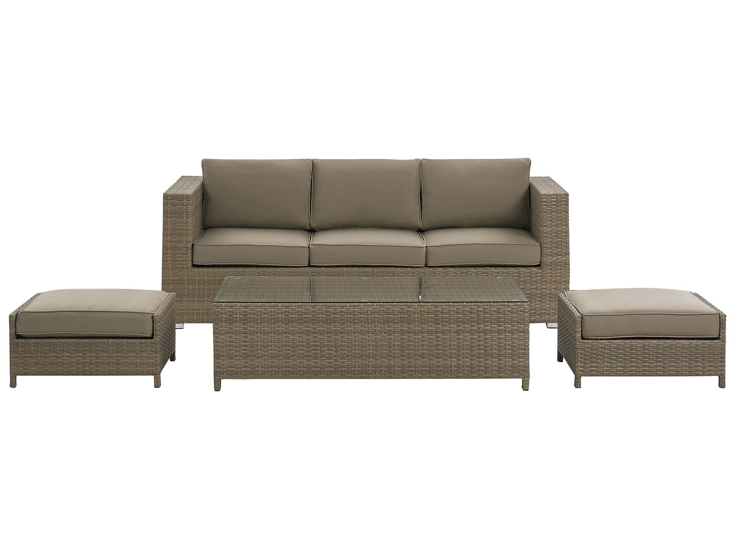 3 Seater PE Rattan Garden Sofa Set Brown BELLUNO